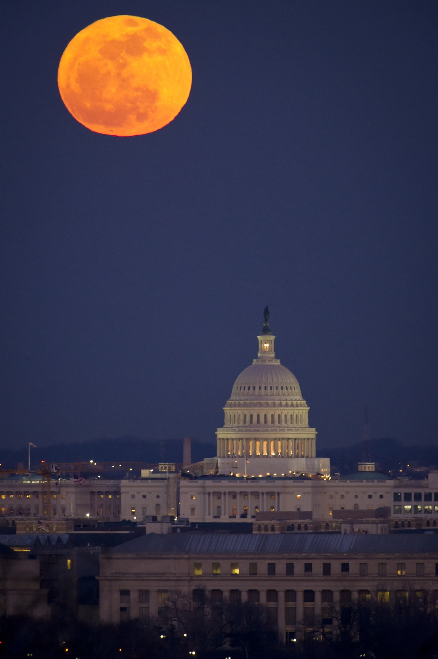 dc, capitol, space, no people, full moon, moon, built structure, white, government, sky, house, usa, dark, illuminated, nasa, lights, dome, america, night, Phone HD Wallpaper