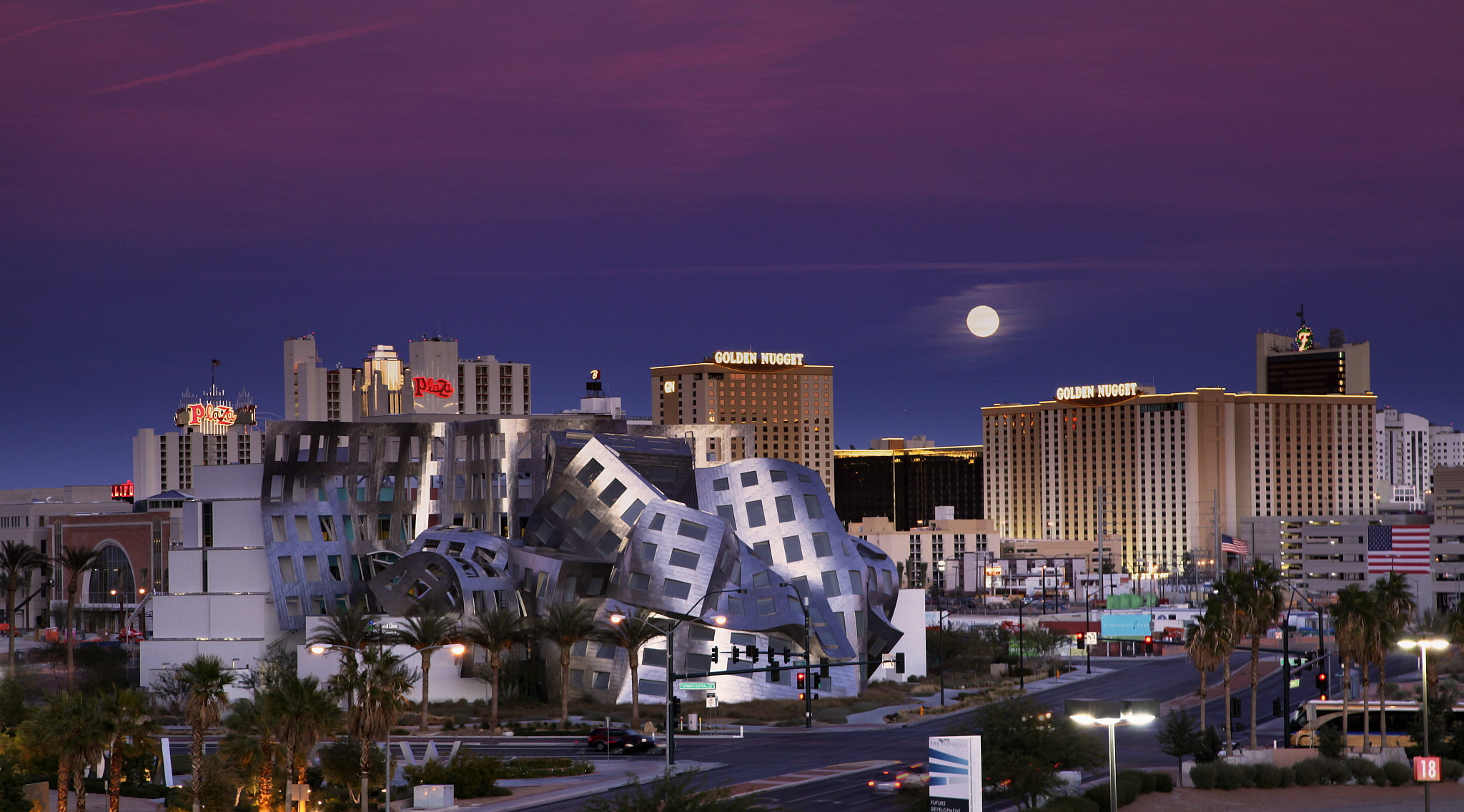 moon, Nevada, night, violet, USA, the moon, the sky, 1080P, Las Vegas, sky, purple, blue, HD Wallpaper