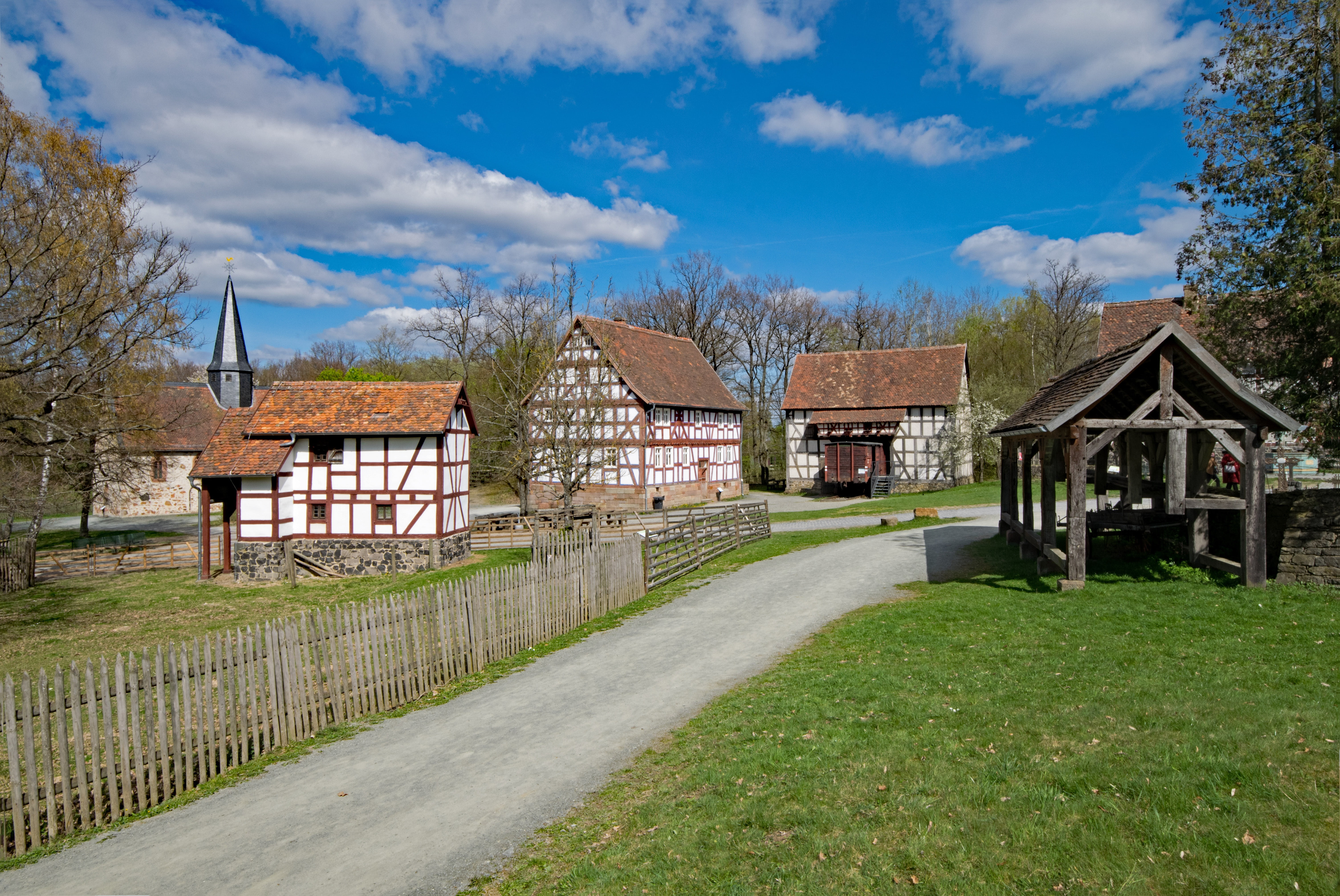 hesse, old town, day, truss, taunus, grass, barrier, germany, 5K, building, residential district, plant, sky, field, architecture, tree, places of interest, HD Wallpaper