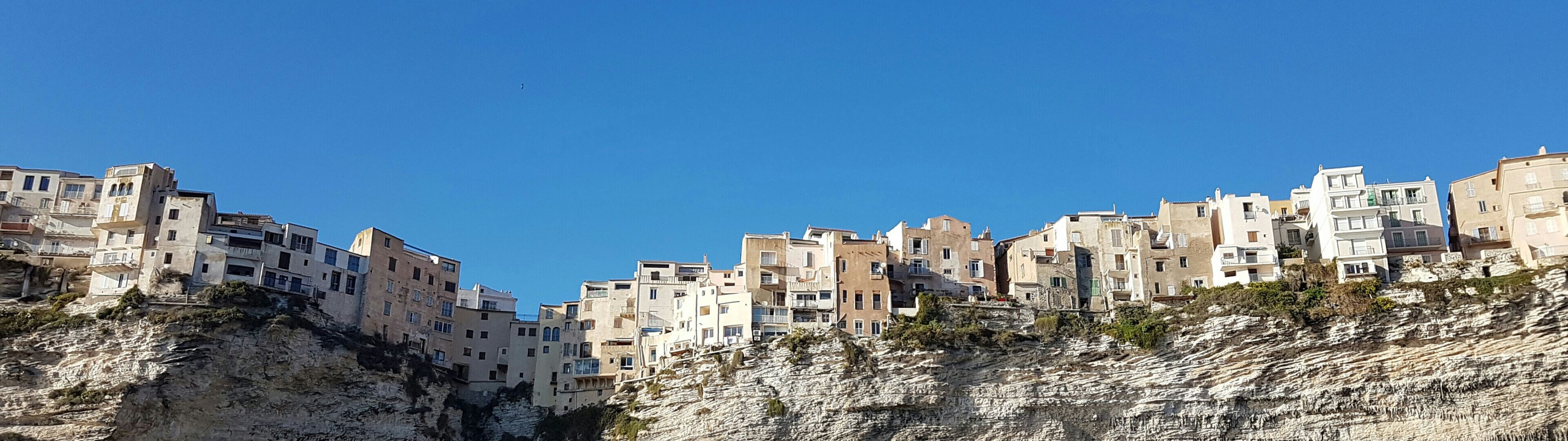 bonifacio, sky, outlook, travel destinations, old, clear sky, france, cliff, mountain, coast, nature, rocky coast, city, the past, steep slope, 4K, sea, HD Wallpaper