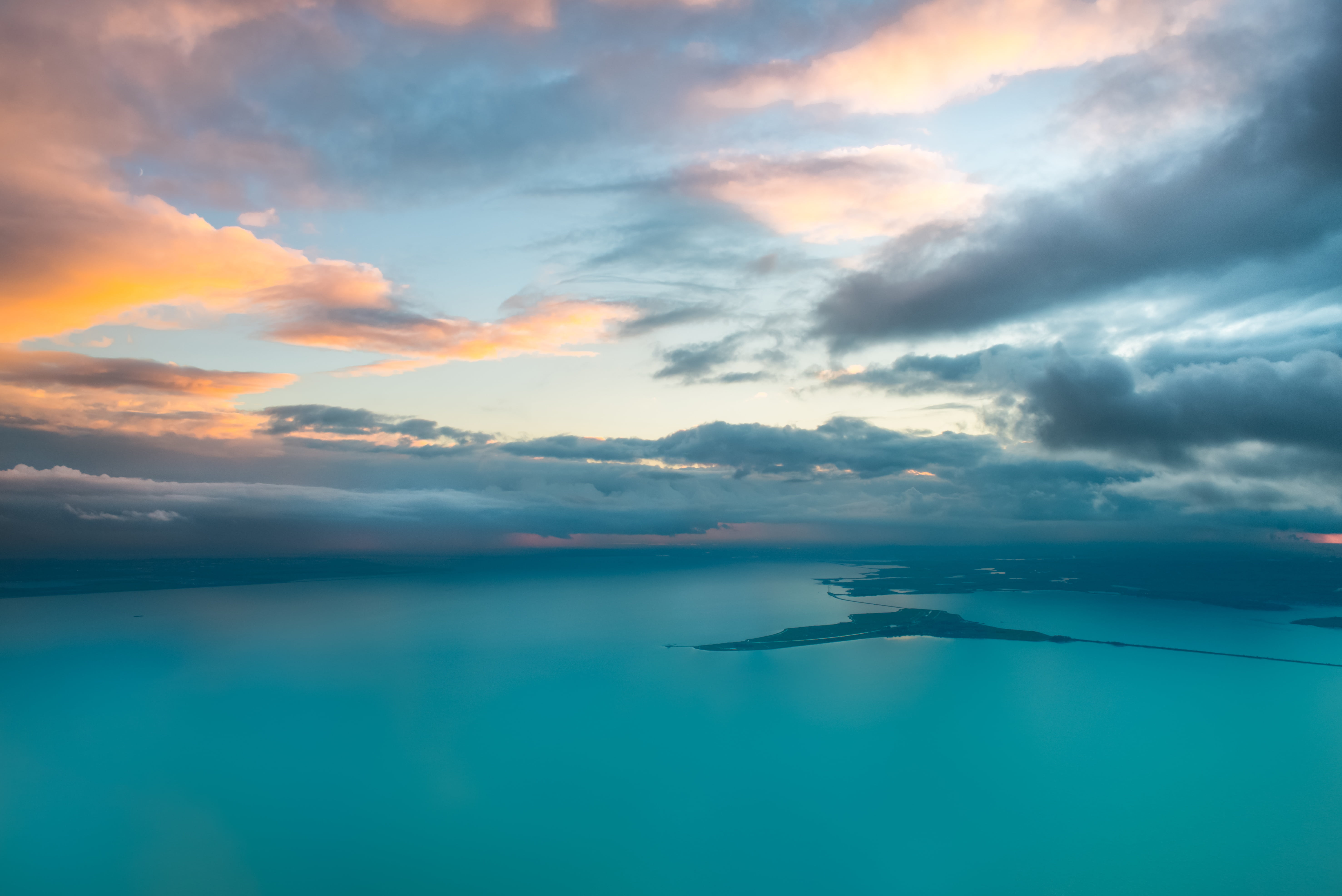 daytime, dramatic sky, waterfront, beauty in nature, cloud - sky, scenics - nature, 5K, clouds, marken, scenics, nature, green, day, blue, aerial, ocean, HD Wallpaper