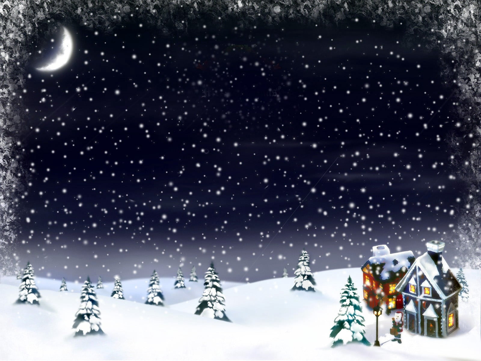 digital composite, christmas Decoration, tree, nature, illuminated, house, sky, celebration, digital, ice, moon, gift, blue, sport, year, snow, 720P, fur-trees, HD Wallpaper