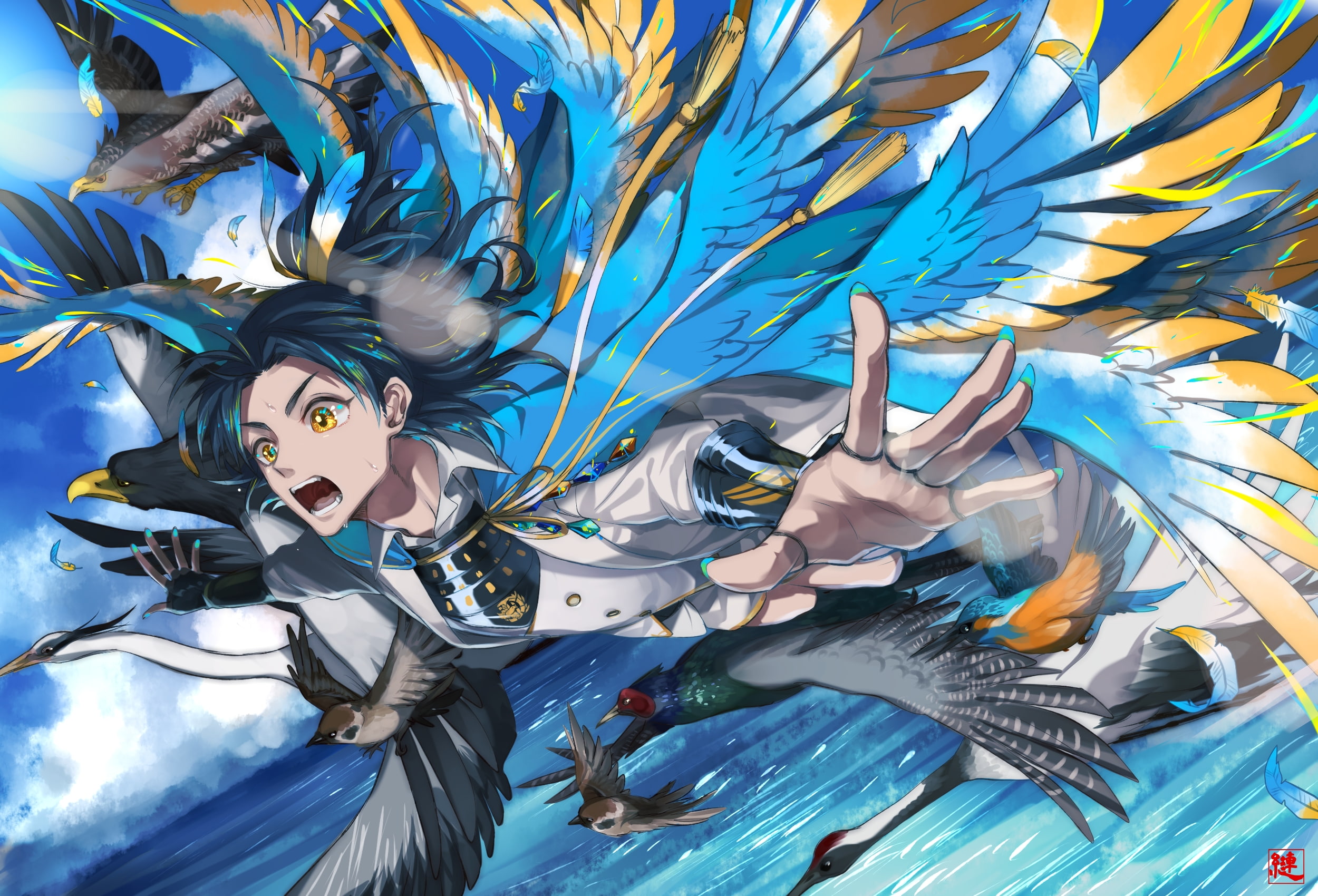 indoors, full frame, arts culture and entertainment, female likeness, falling down, animal wildlife, 1080P, blue, art and craft, paint, festival, creativity, HD Wallpaper