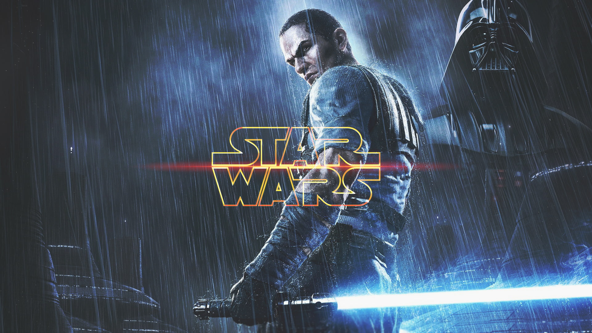 star, poster, jedi, hd, rain, 1080P, wars, lightsaber, video games, vader, darth, HD Wallpaper
