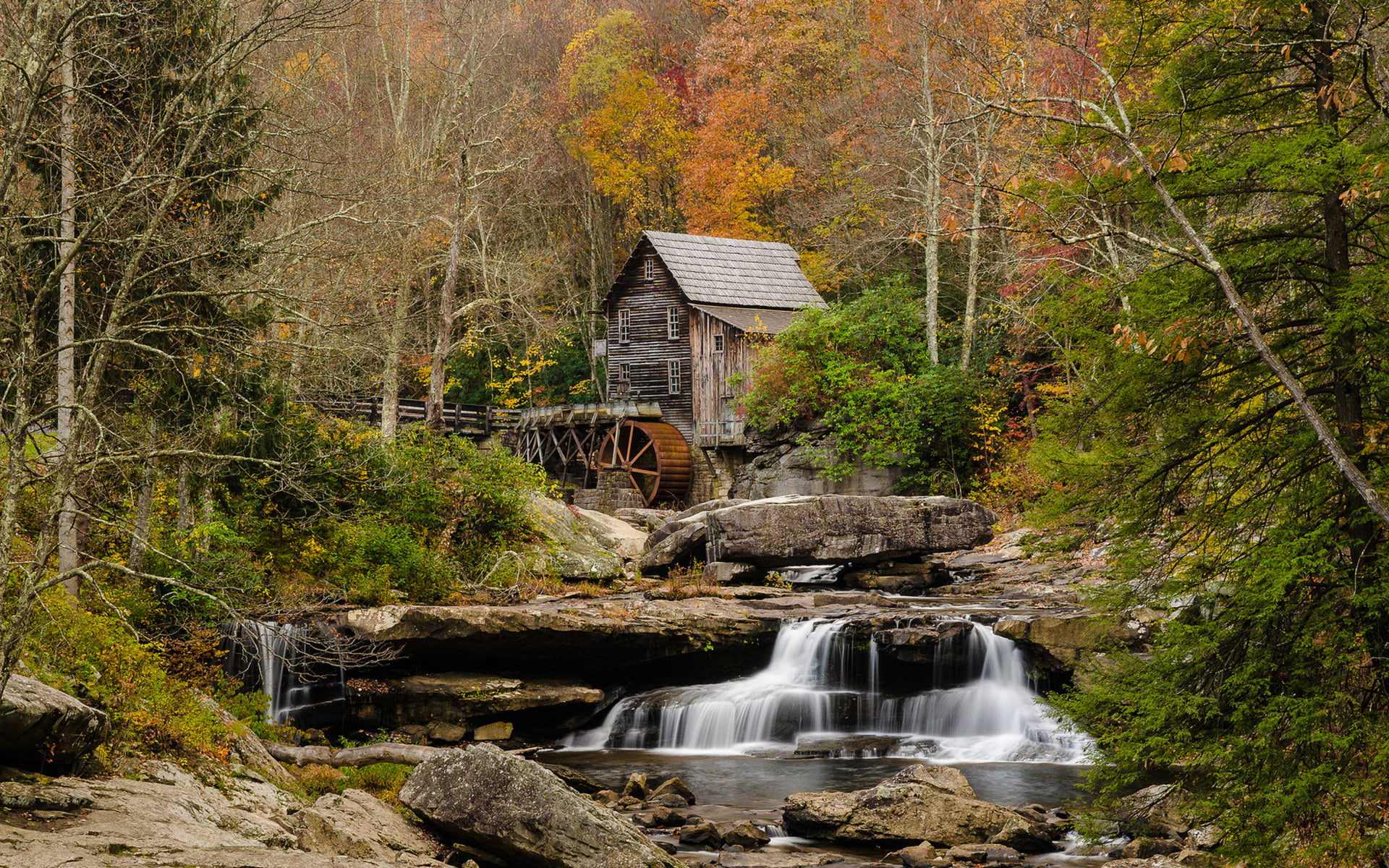 scenic, forest, 1080P, mill, nature, streams, seasons, rivers, autumn, landscapes, fall, HD Wallpaper