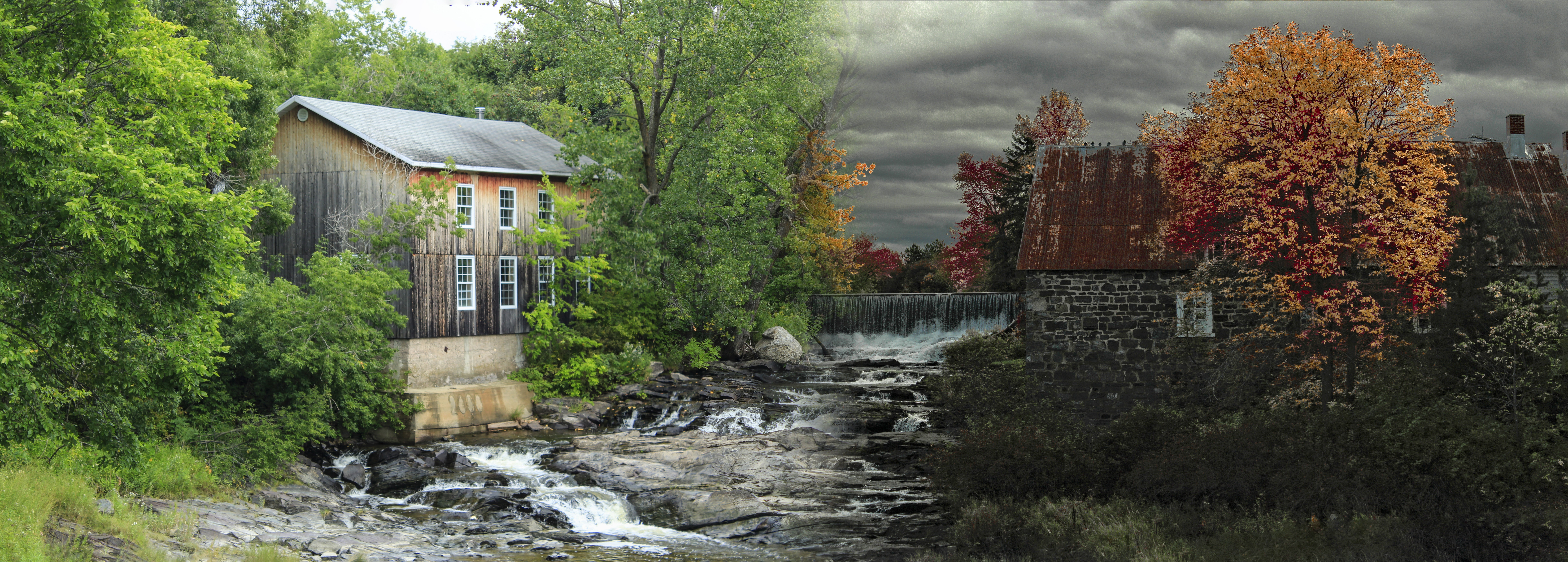 colors, landscape, autumn, house, day, brown, green, outdoors, nature, beauty in nature, plant, flowing water, surrounded, growth, québec, scenics - nature, HD Wallpaper