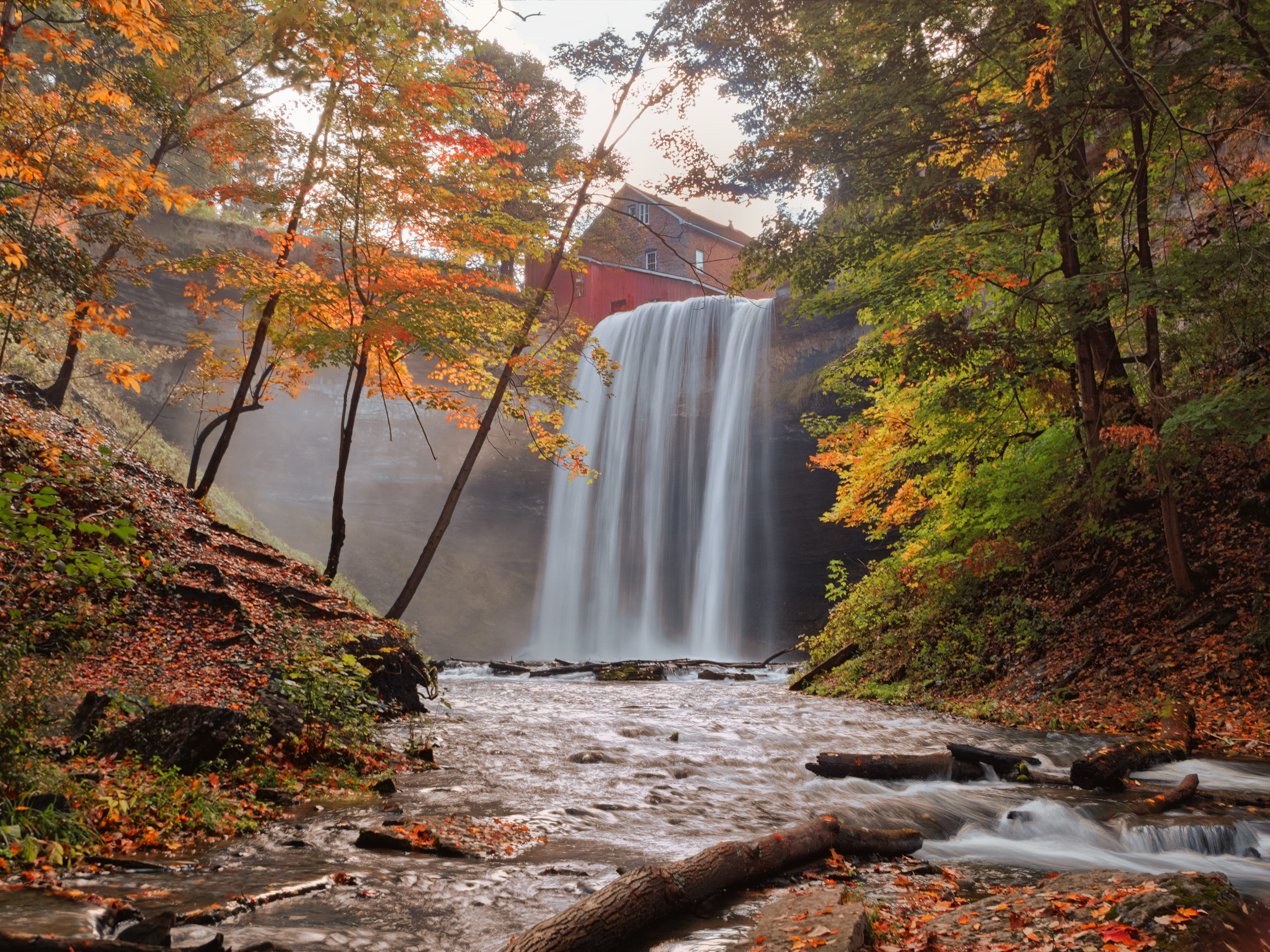 river, tree, idyllic, environment, waterfall, photo, fall, leaf, waterfalls, motion, water, building, change, land, color, beauty in nature, scenics - nature, HD Wallpaper