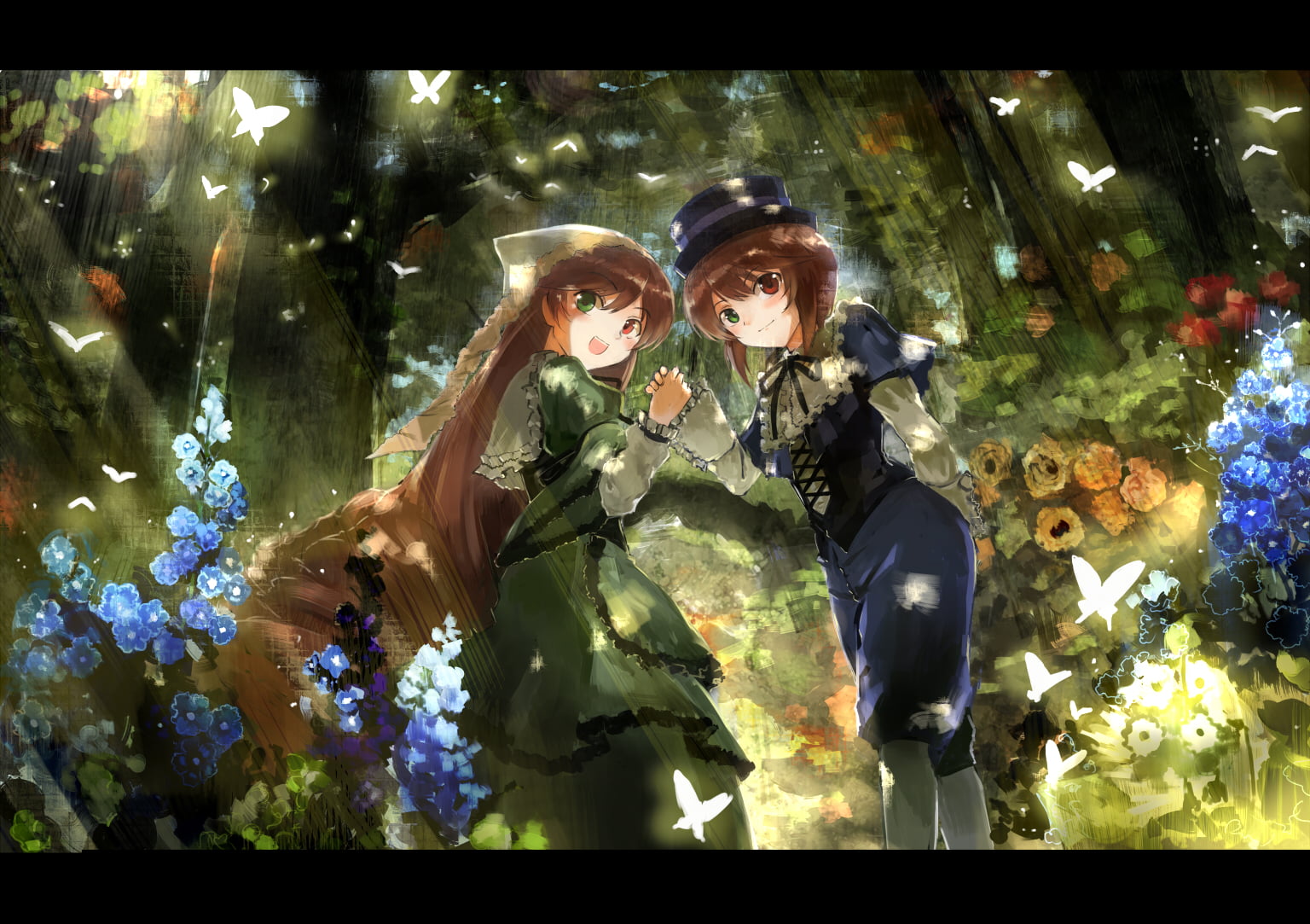 suiseiseki, rozen, flowering plant, real people, nature, auto post production filter, maiden, female likeness, two people, human representation, front view, HD Wallpaper