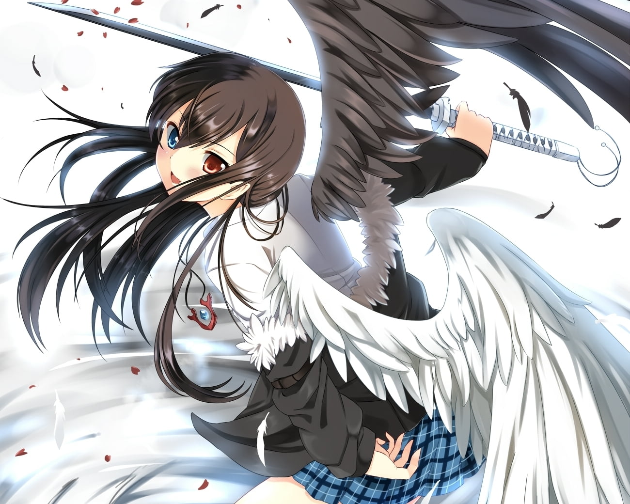 portrait, 720P, feathers, close-up, elegance, beauty, human Face, brunette, art and craft, sword, human representation, people, art, vector, beautiful, HD Wallpaper