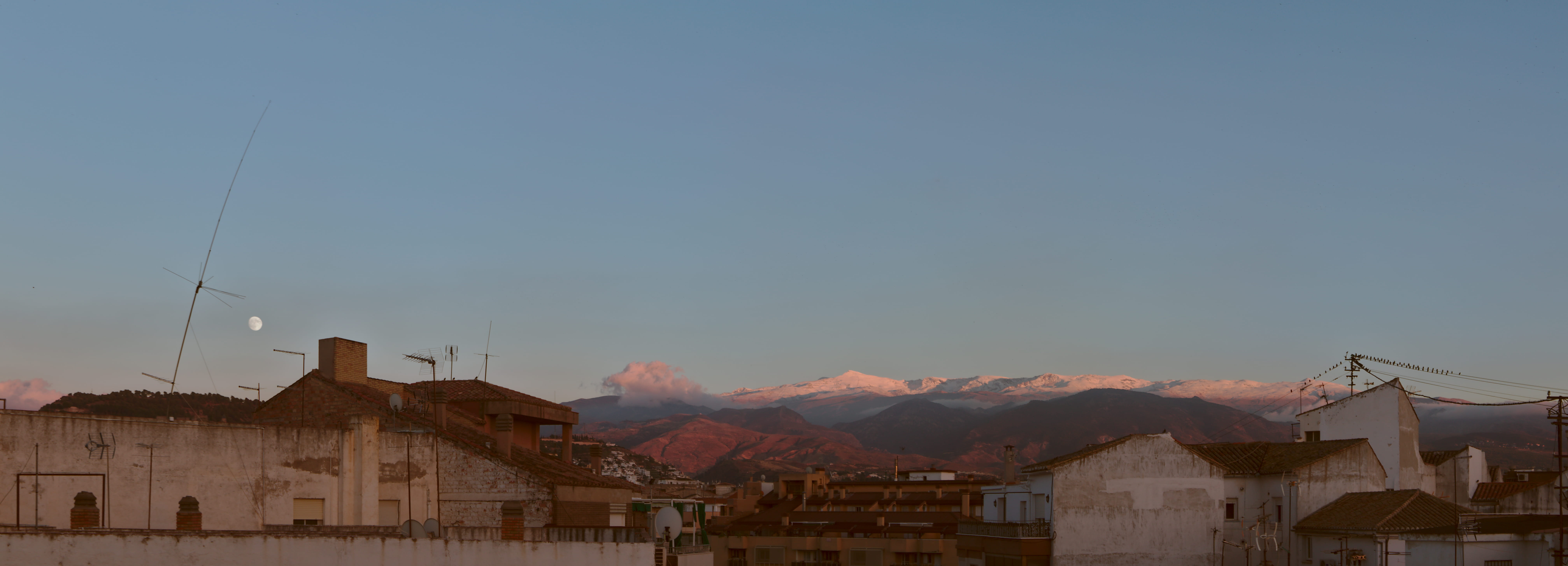 spain, mountain, building exterior, nature, no people, house, mountains, snow, building, travel destinations, granada, moon, españa, clear sky, day, landscape, HD Wallpaper