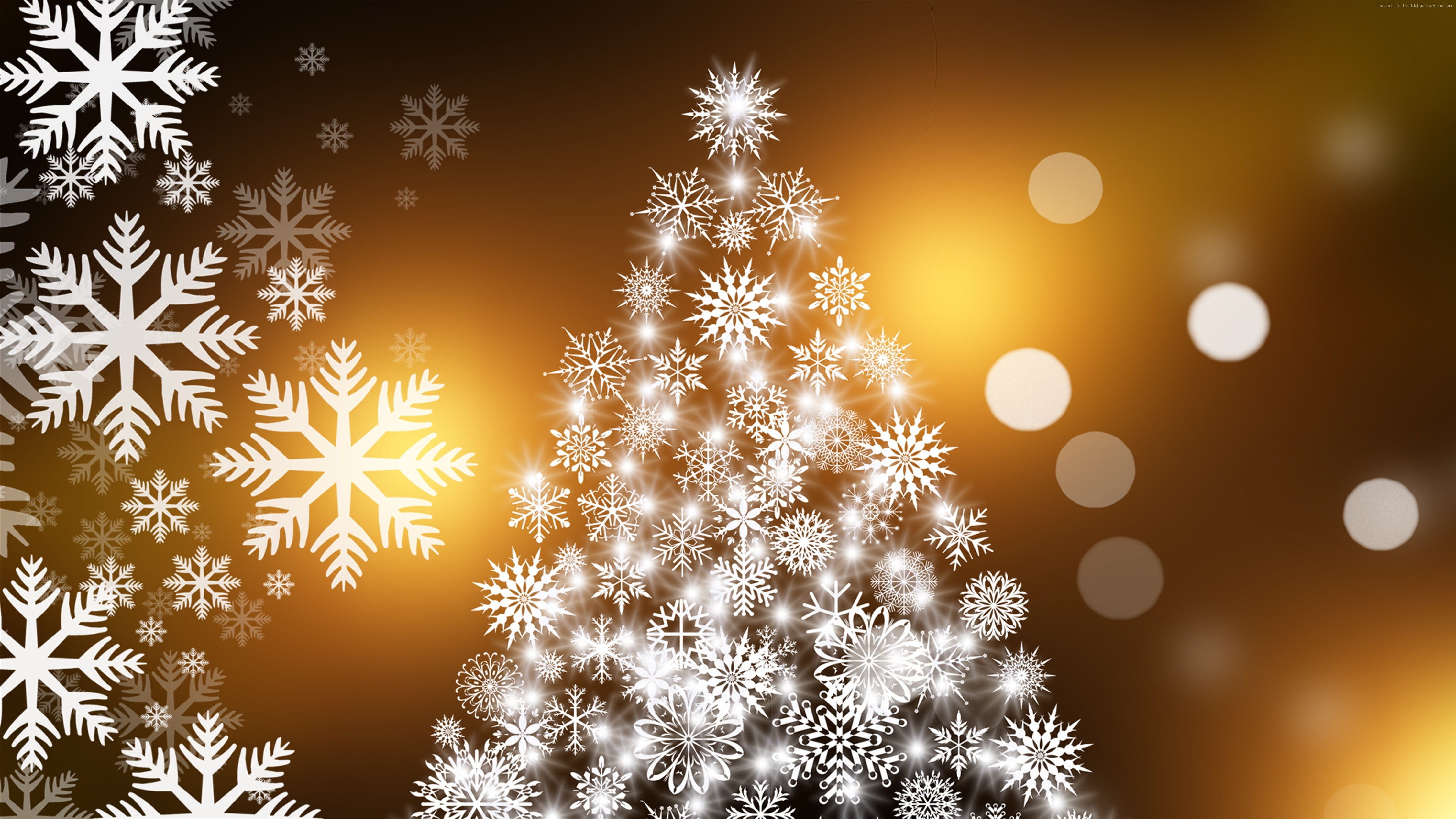 Christmas, 4K, New Year, snowflakes, fir-tree, 4k, HD Wallpaper