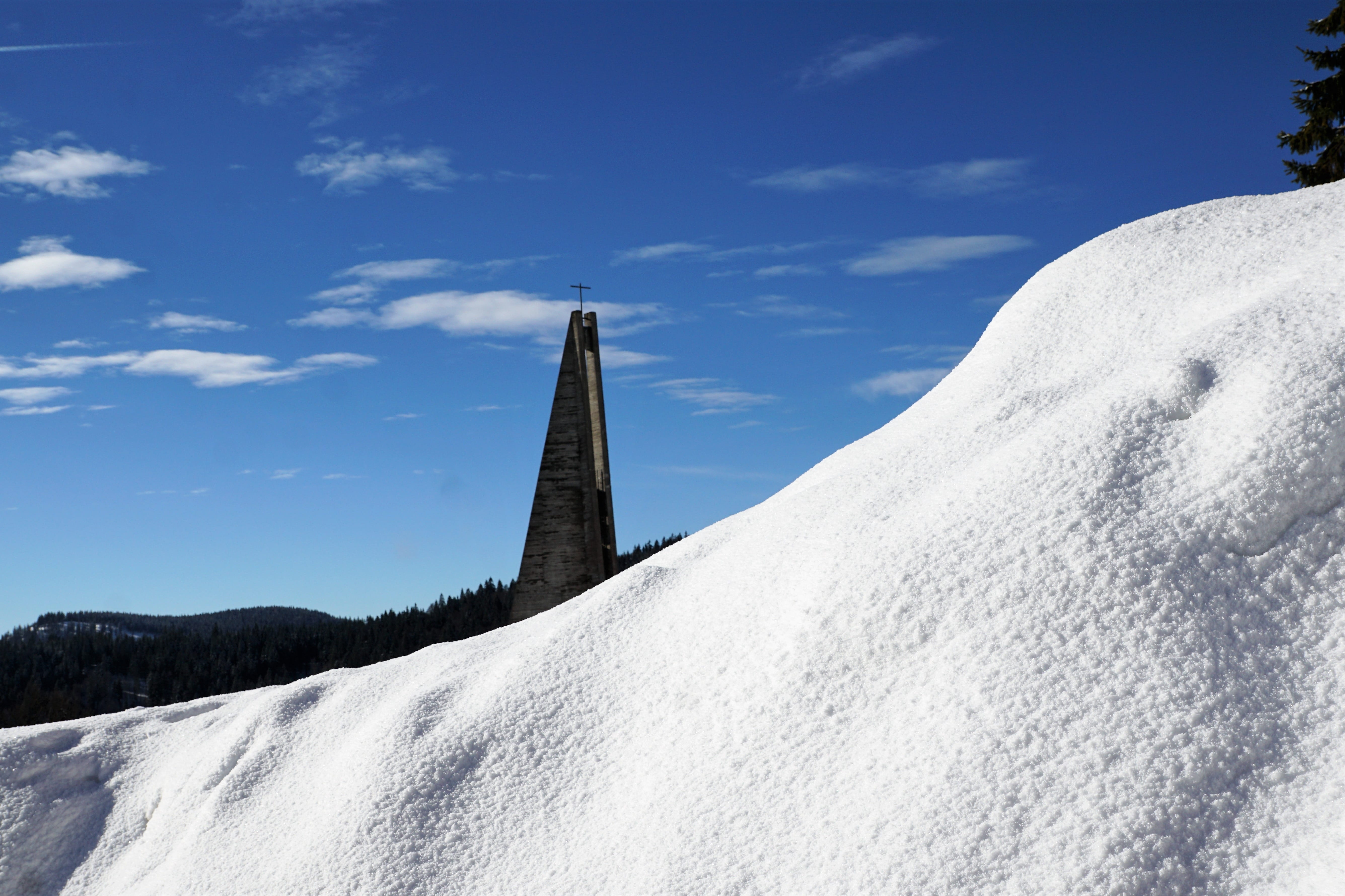 winter, cold temperature, sky, church, black forest, no people, god, clouds, built structure, view, building exterior, religion, travel destinations, winter magic, HD Wallpaper