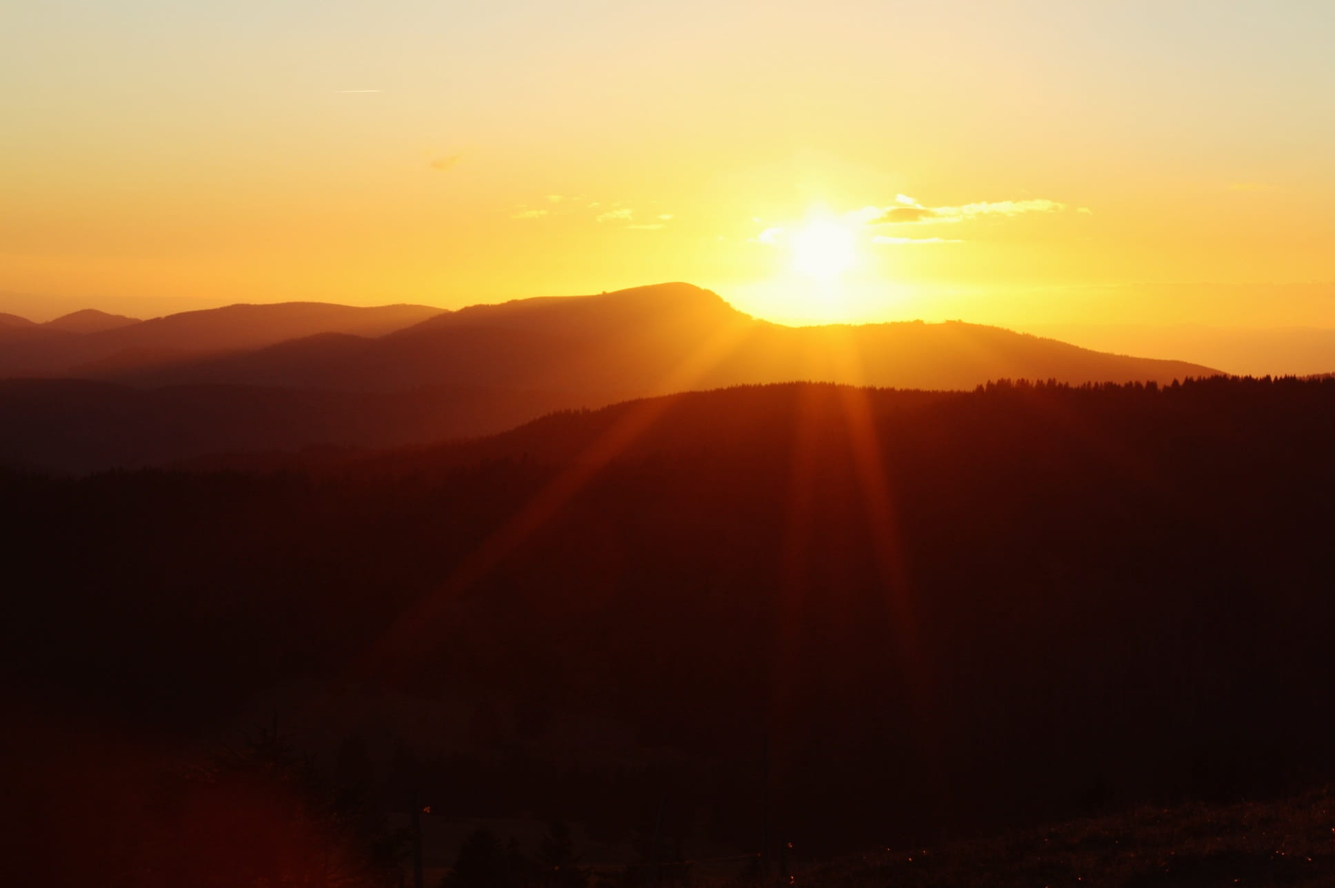 landscape, feldberg, no people, silhouette, lens flare, lighting, outdoors, mountain, scenics, sky, nature, black forest, mountain range, sunlight, Belchen, HD Wallpaper