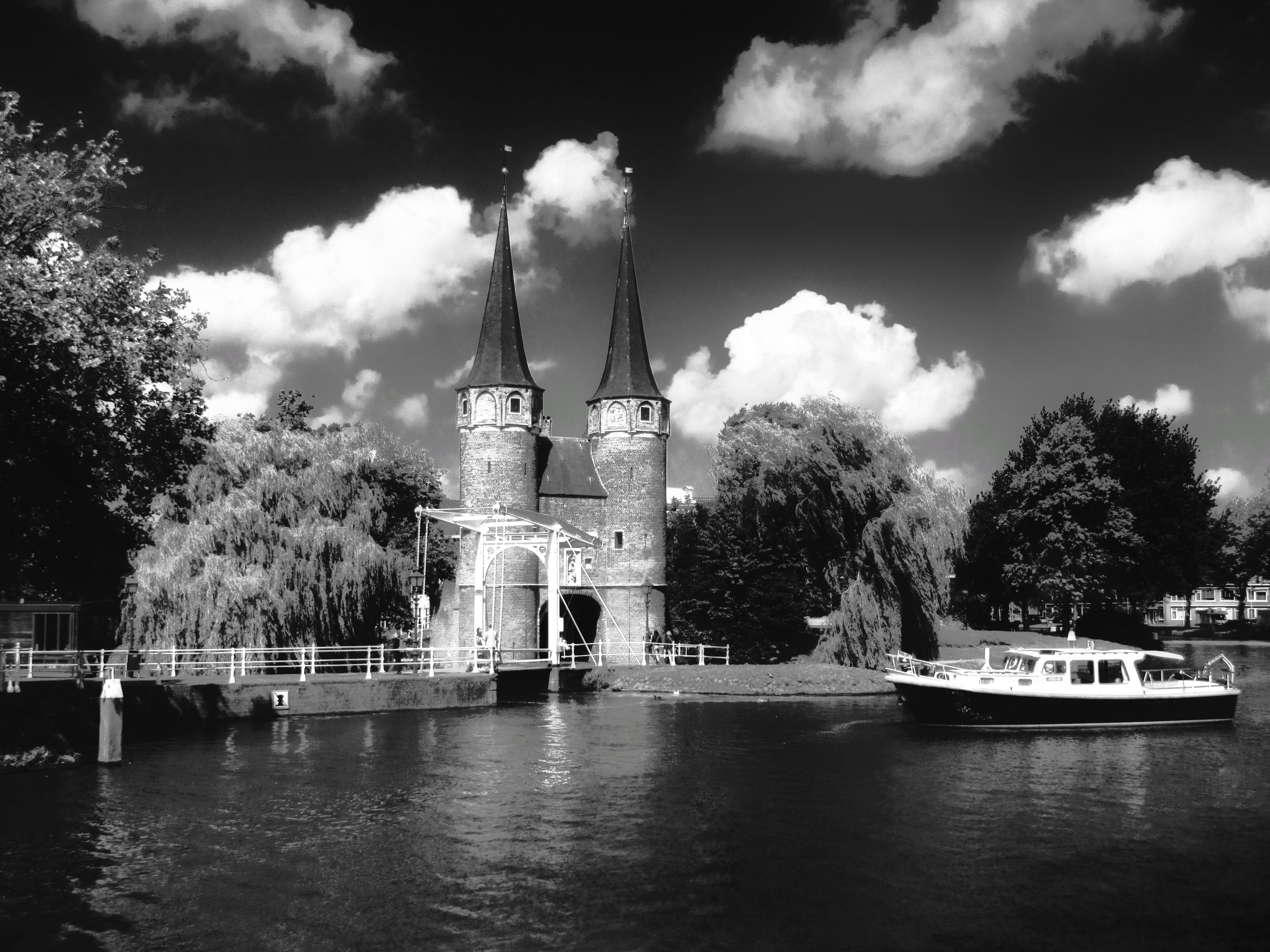 built structure, outdoors, city, tree, boat, nature, travel, waterfront, architecture, netherlands, trees, water, building exterior, lake, holland, castle, HD Wallpaper