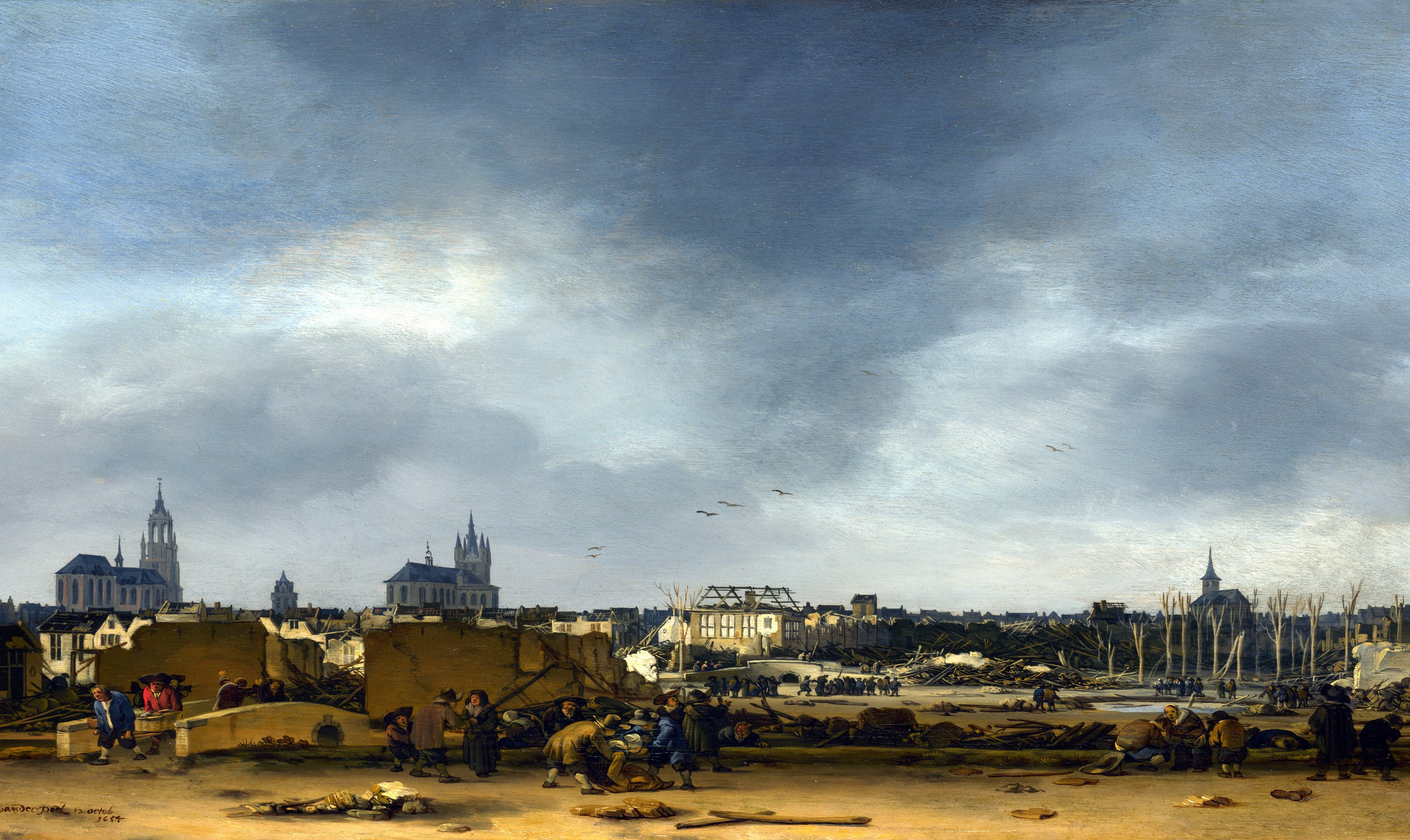 the urban landscape, picture, 2K, Egbert van der Pool, View of Delft after the Explosion of 1654, the city, panorama, Egbert van der Poel, HD Wallpaper