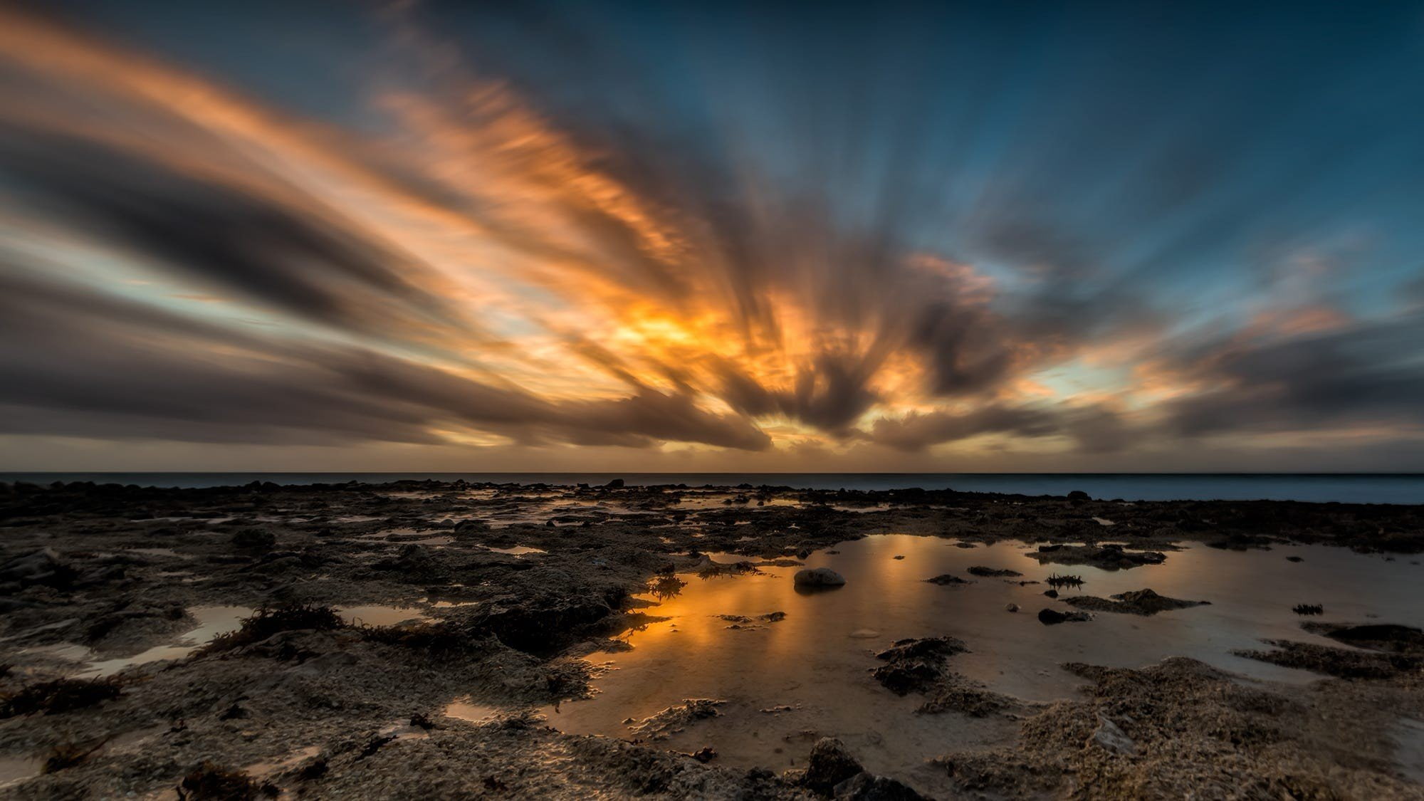 dramatic sky, reflection, horizon over water, beach, environment, nature, sunset, horizon, scenics - nature, sky, no people, tranquility, linn andrea valde nature landscape long exposure water sunset horizon 500px sky, HD Wallpaper