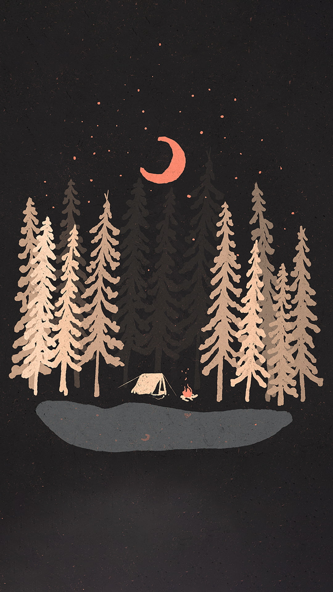 nature, Simple Background, Moon, fire, forest, stars, Tent, water, Trees, 1080P, lake, Camping, Portrait Display, digital art, night, Phone HD Wallpaper