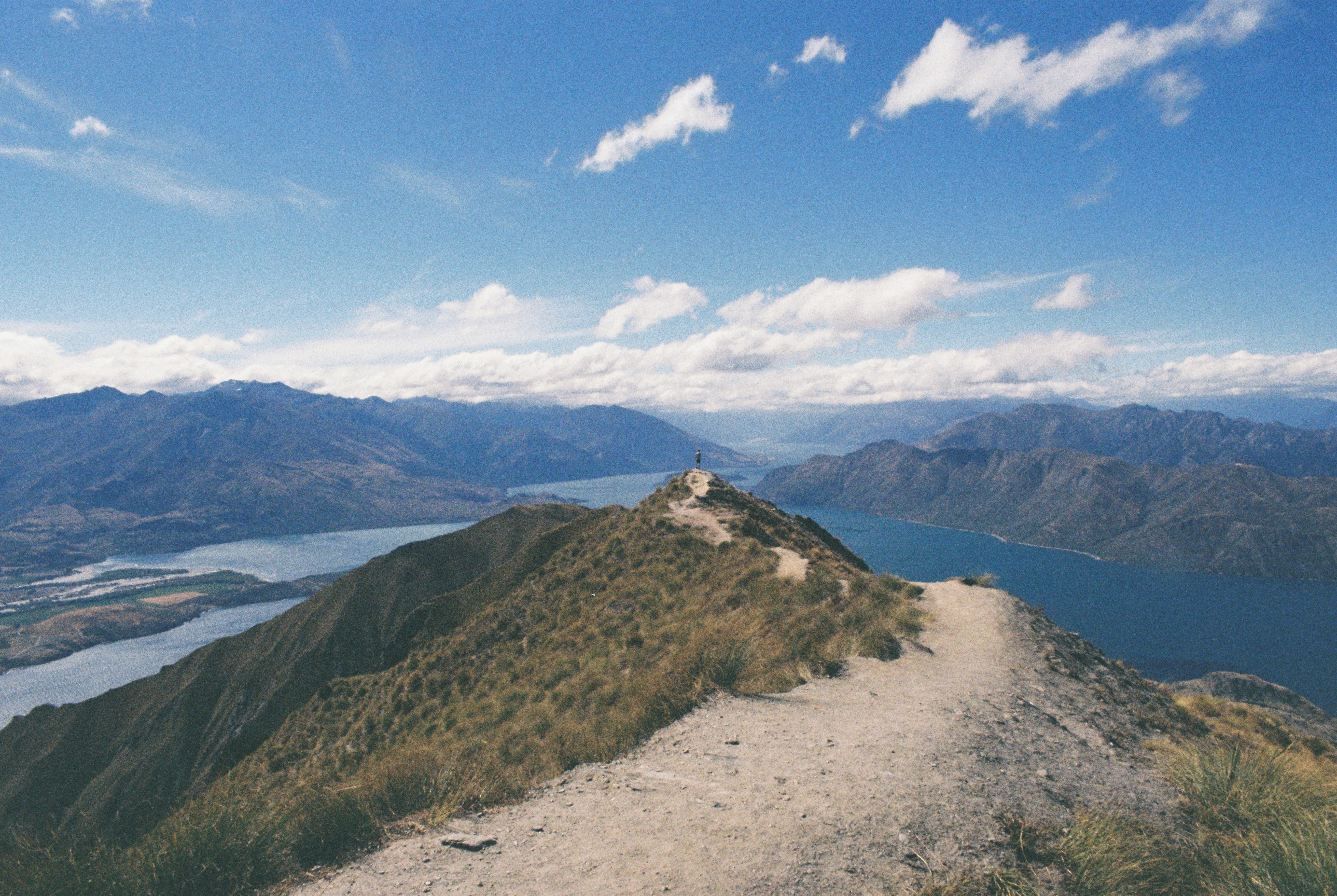 new zealand, sky, mountain peak, beauty in nature, roys peak, outdoors, trail, no people, cloud - sky, tranquility, environment, idyllic, wanderlust, body, HD Wallpaper