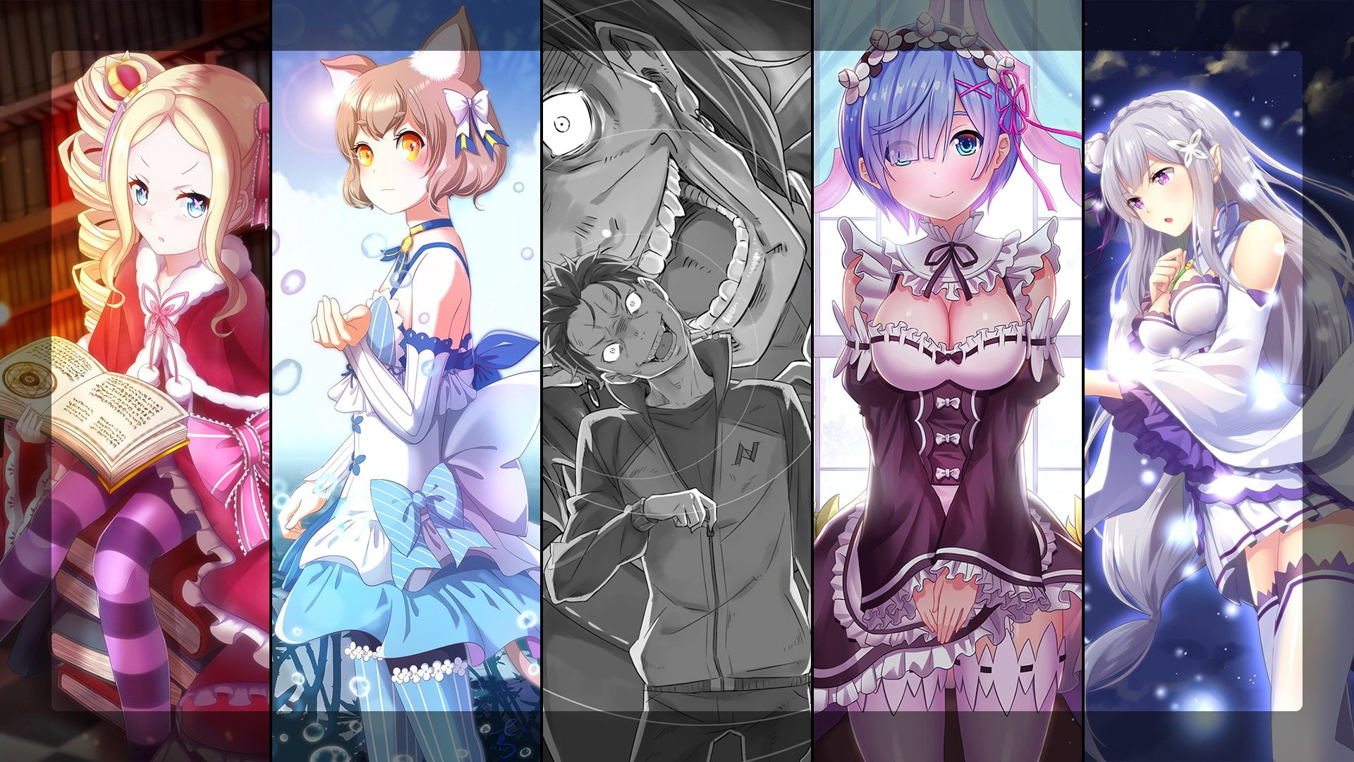 creativity, representation, consumerism, male likeness, store, human representation, Subaru Natsuki, retail, female likeness, 1080P, art and craft, Rem (Re:ZERO), HD Wallpaper