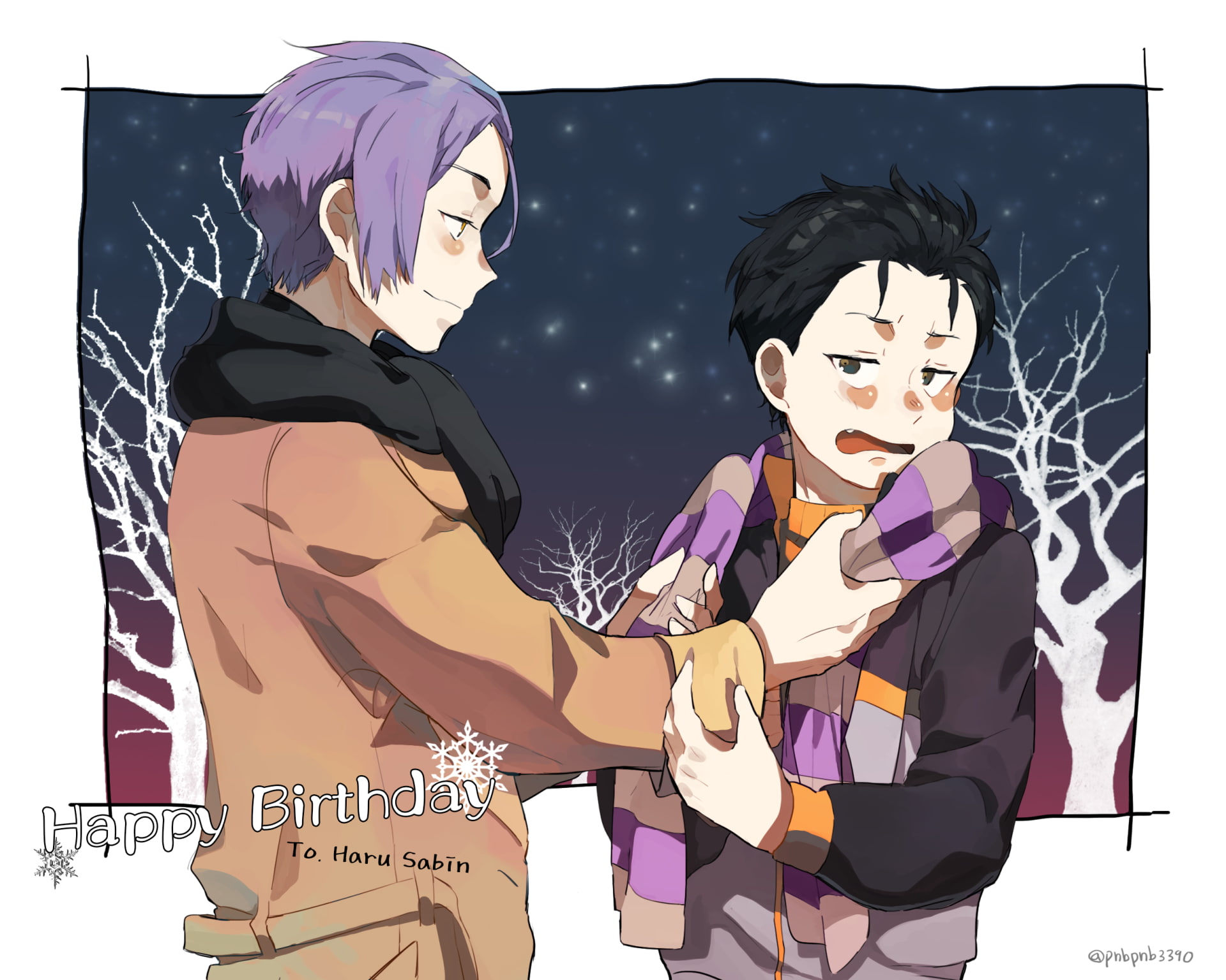 1080P, Re:ZERO -Starting Life in Another World-, Scarf, Black Hair, Winter, Anime, Subaru Natsuki, Julius Juukulius, Purple Hair, Boy, HD Wallpaper