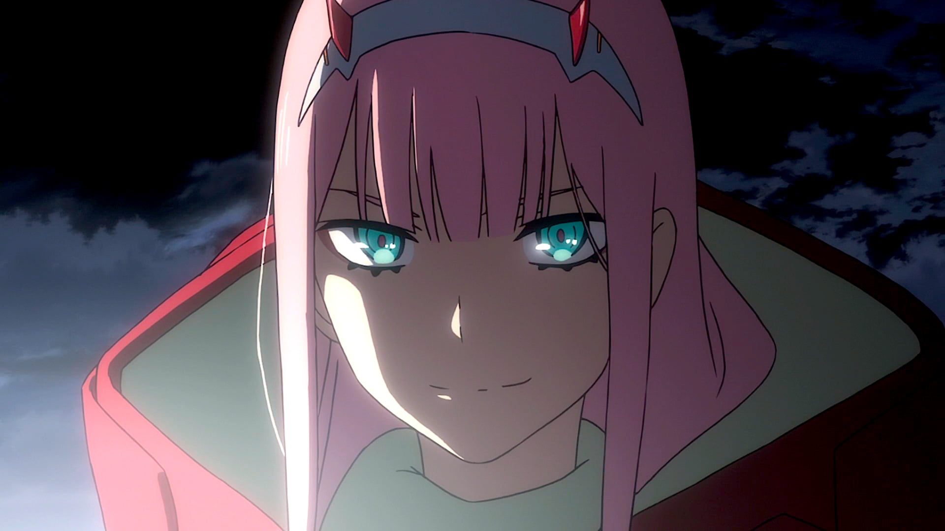 Darling in the FranXX, night, pink color, no people, outdoors, Anime, nature, sky, close-up, representation, body part, cloud - sky, lighting equipment, HD Wallpaper