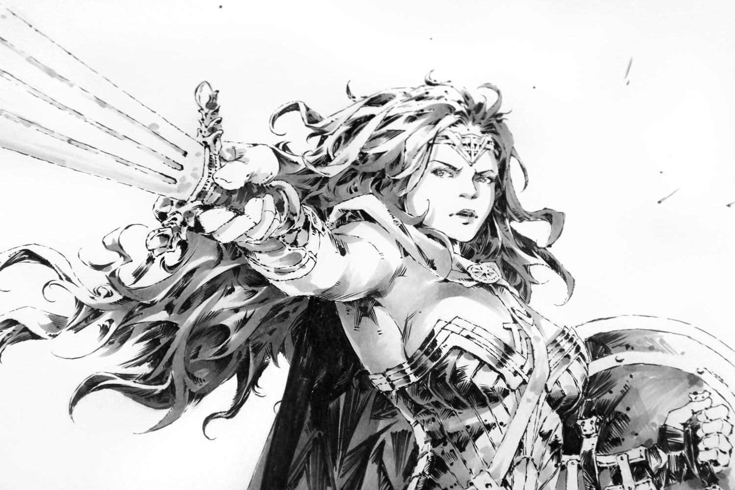 simple background, concept art, artwork, 720P, Wonder Woman, drawing, Kael Ngu, HD Wallpaper