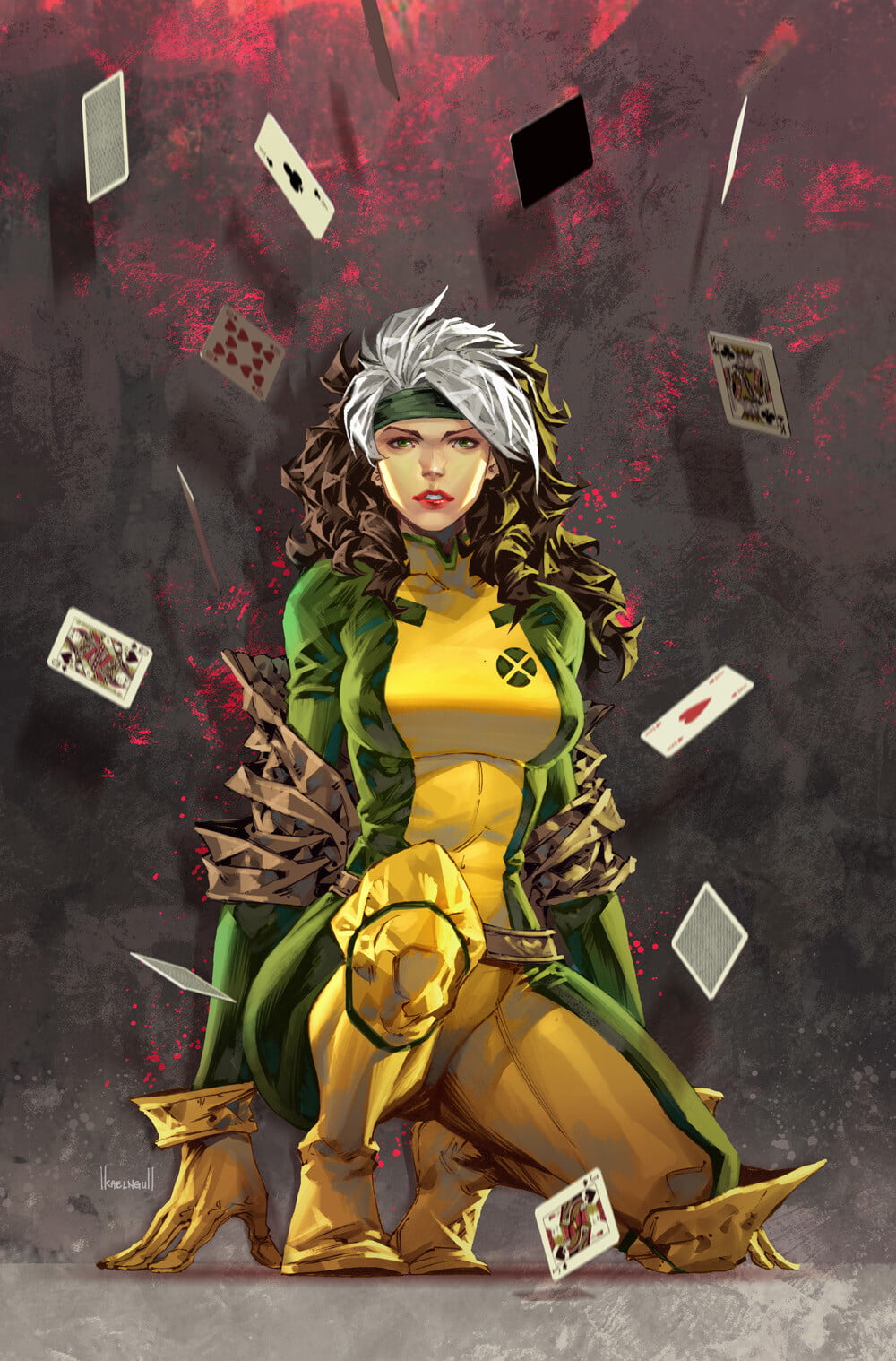 Rouge, green eyes, artwork, fan art, playing cards, women, drawing, white hair, open mouth, brunette, portrait display, ArtStation, digital painting, 720P, Phone HD Wallpaper