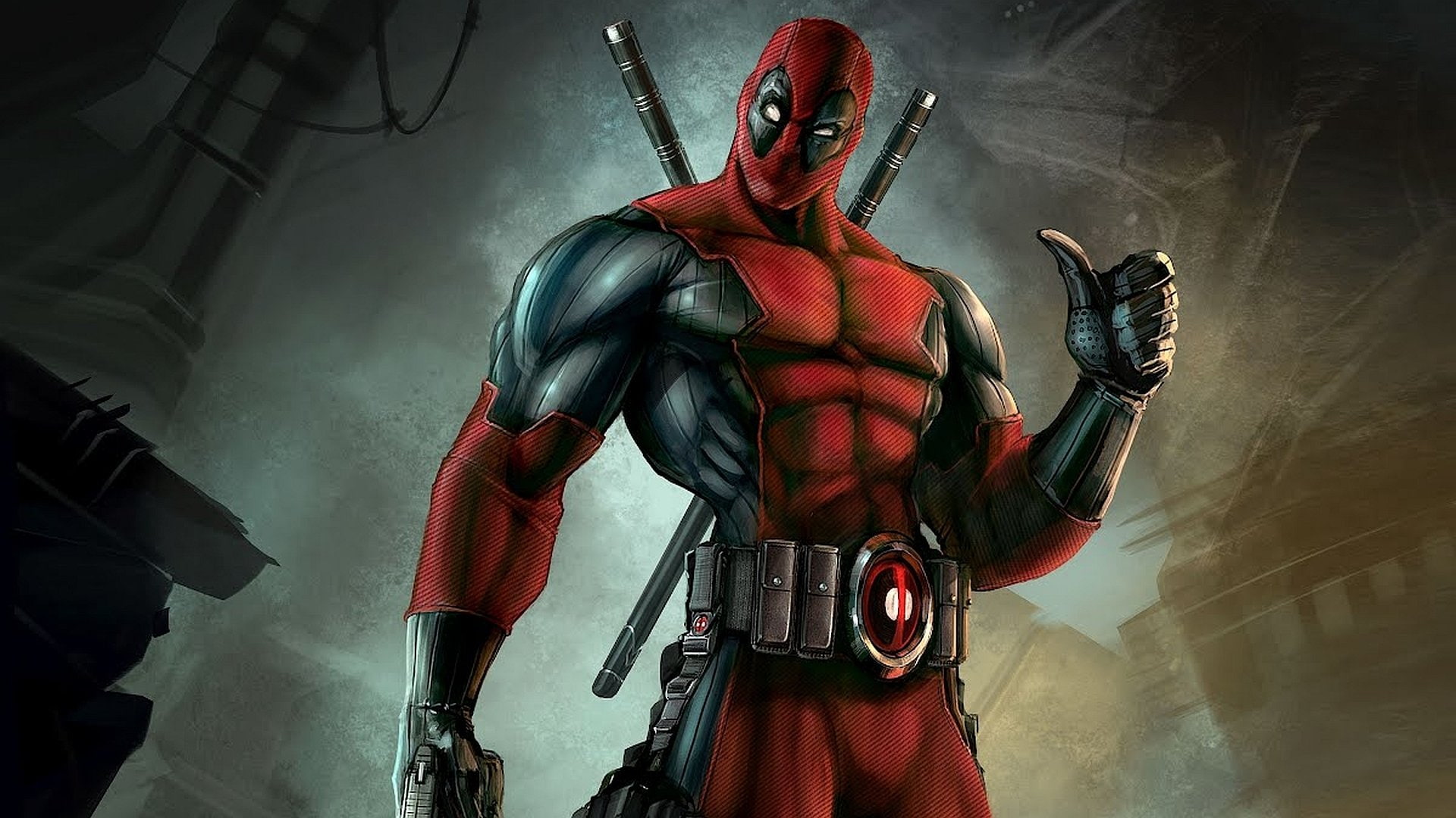 armed forces, military, government, Deadpool, gun, 1080P, red, men, suit of armor, fighting, headwear, males, adult, Video Game, low angle view, clothing, HD Wallpaper