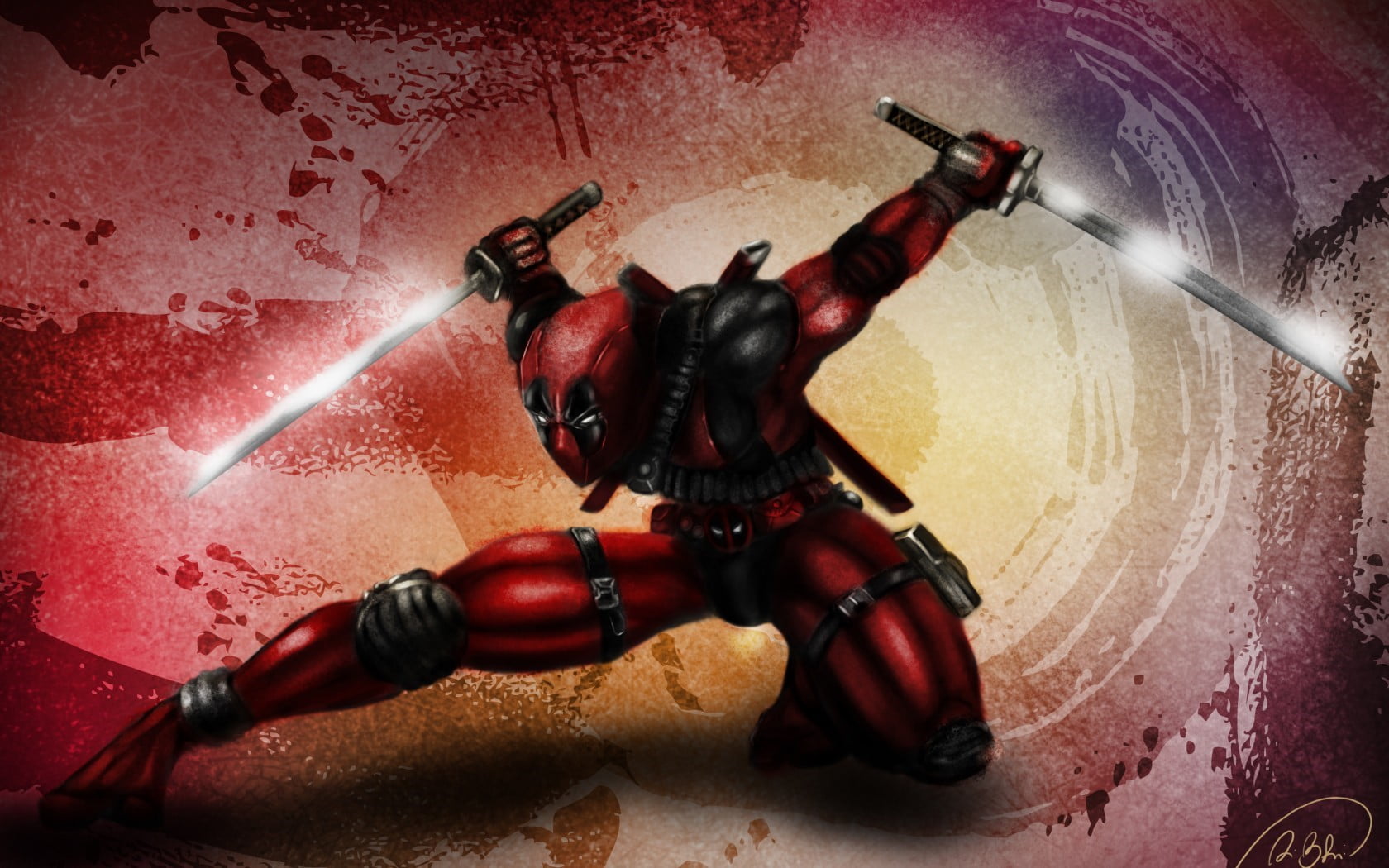 Red suit, High moon studios, Mask, violence, high angle view, holding, weapon, no people, 720P, indoors, architecture, security, Deadpool, representation, HD Wallpaper