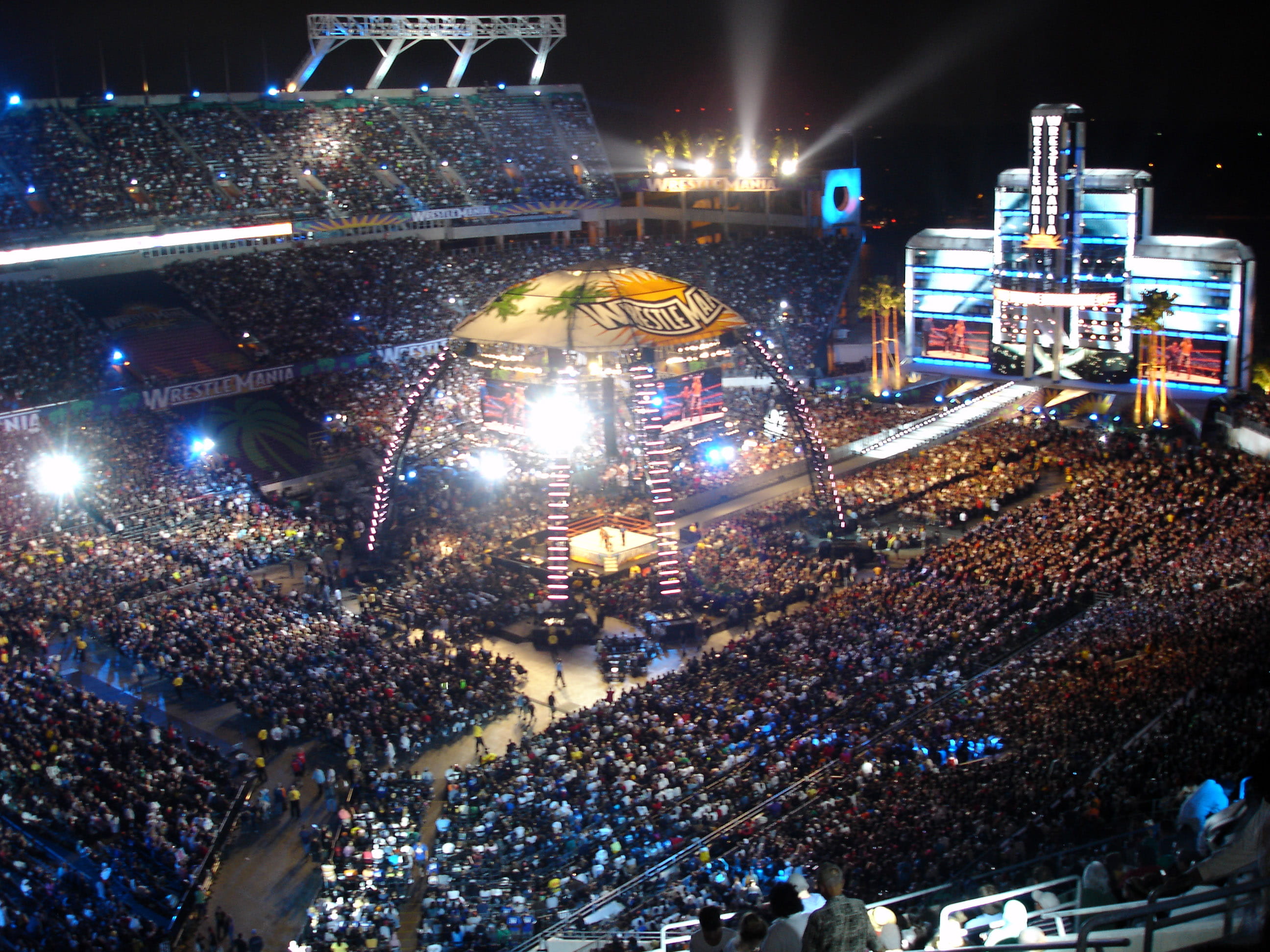 spectator, photos, florida, sport, night, illuminated, cityscape, outdoors, 2K, group of people, United States, street, WrestleMania XXIV, celebration, HD Wallpaper