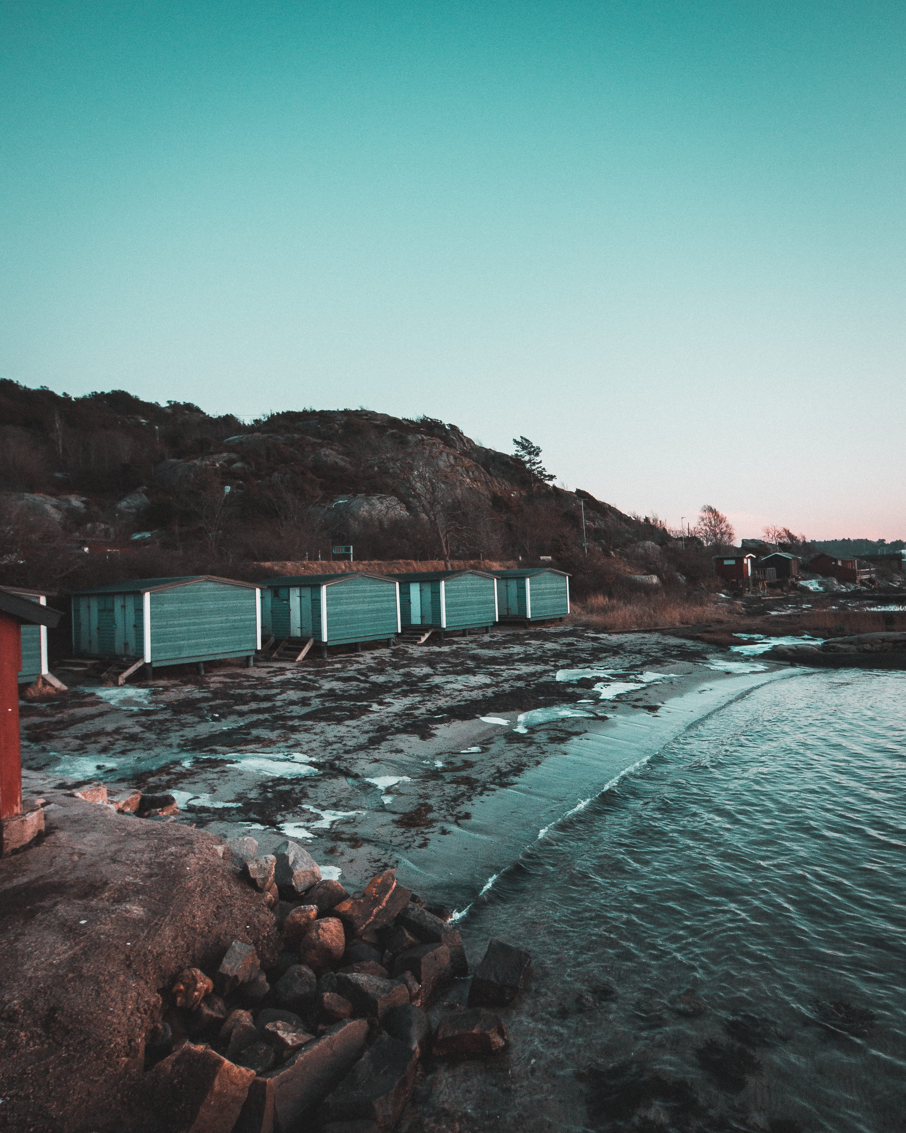 sky, scenics - nature, copy space, sunset, beach, outdoors, 2K, day, t bryggan, weather, dam, clear sky, waves, architecture, tranquil scene, blue, gothenburg, Phone HD Wallpaper