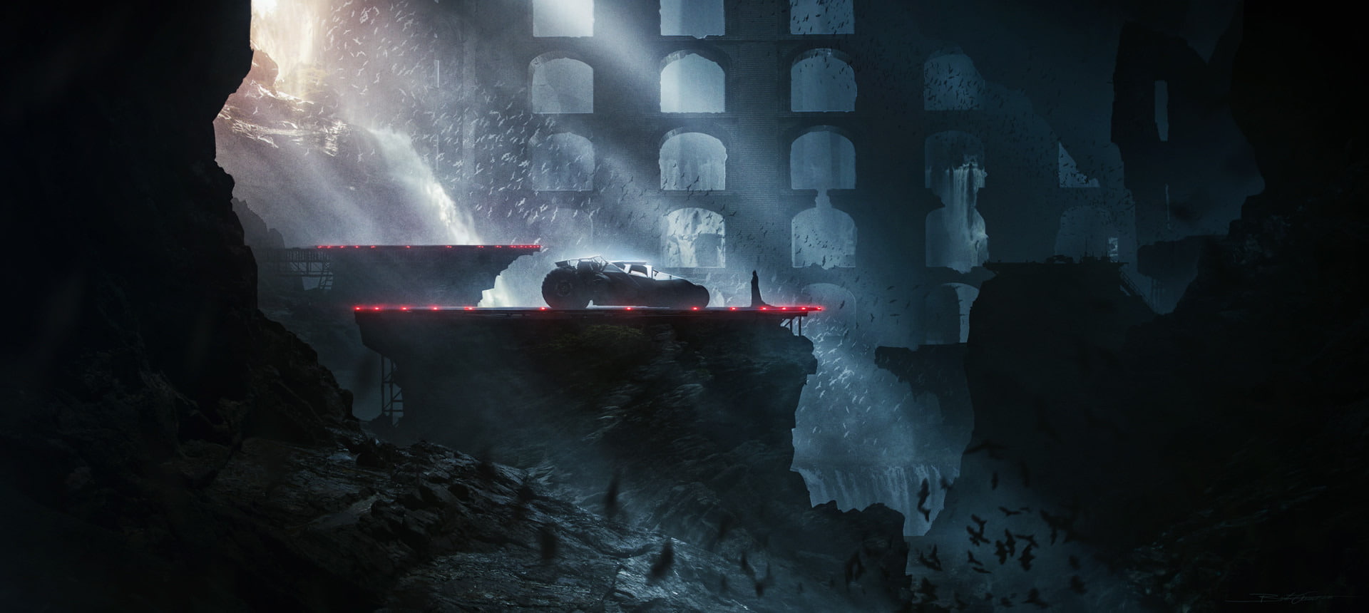 1080P, artwork batman batmobile batcave, HD Wallpaper