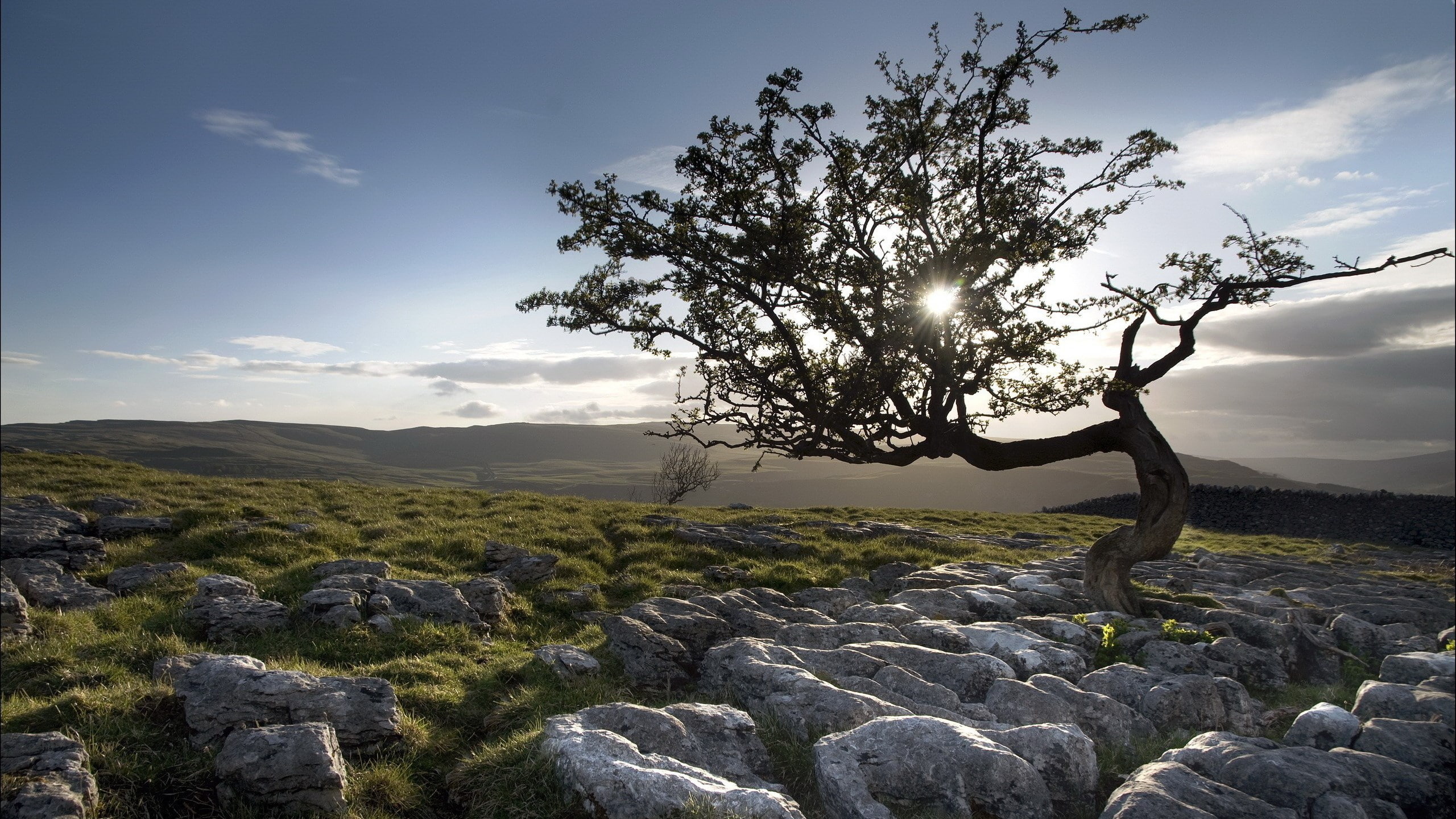 sun, outdoors, lens flare, sky, tranquility, tranquil scene, rock - object, sunbeam, coolest pictures ever of nature 2560x1440, cloud - sky, no people, HD Wallpaper