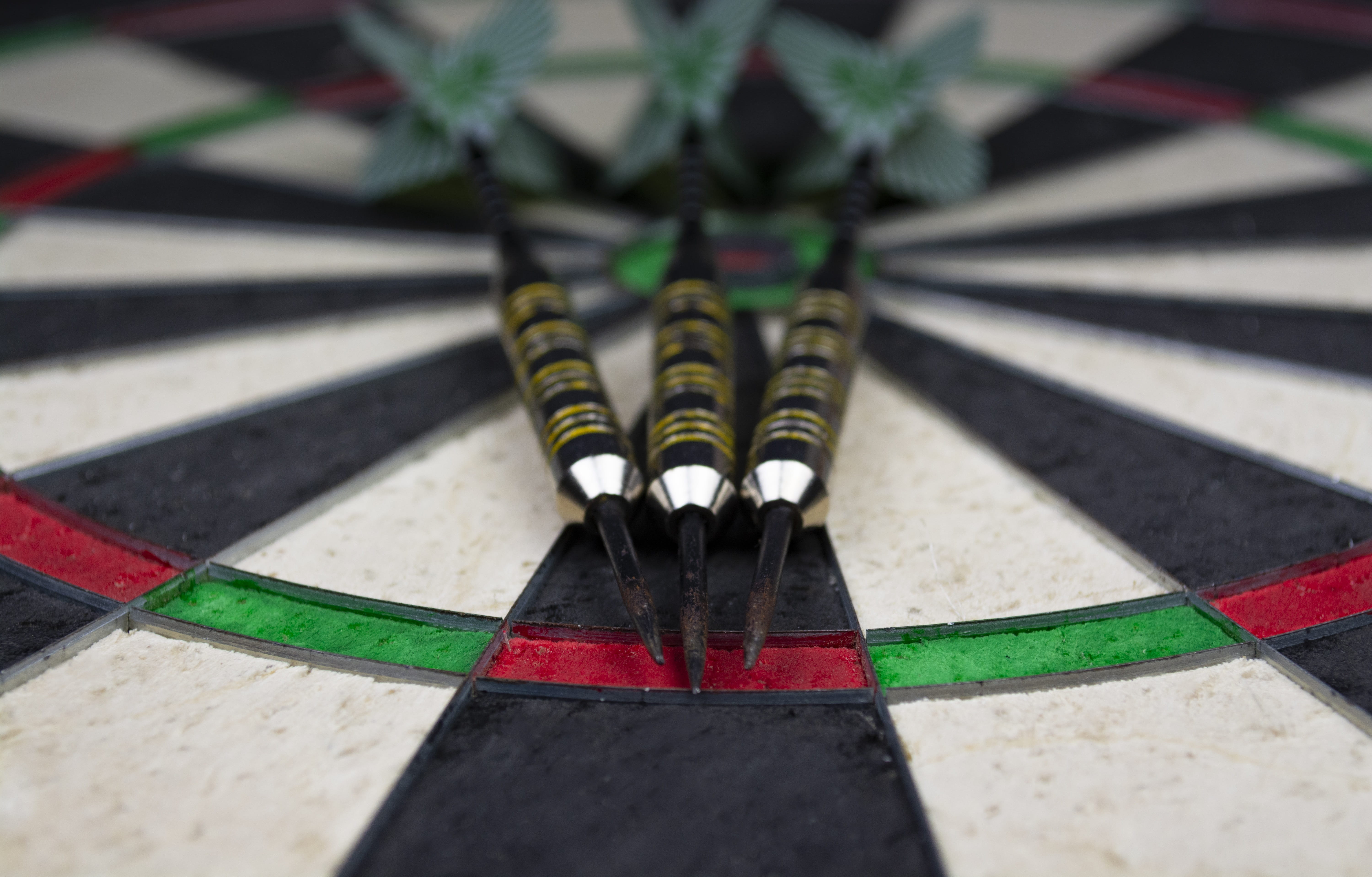 day, green color, no people, high angle view, world cup, meeting, discipline, black color, red, throw, steel, wood - material, pattern, dartboard, striped, HD Wallpaper