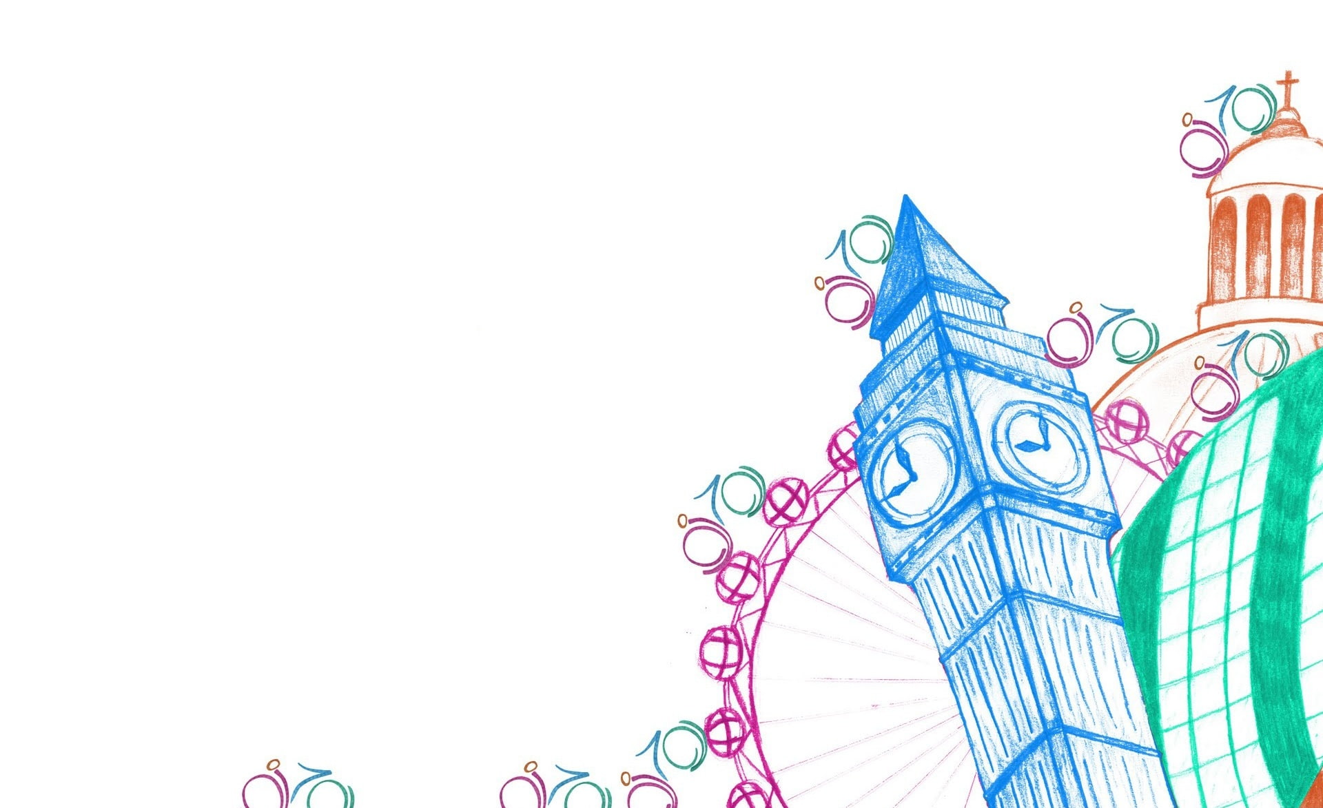 multicolored, clock, sky, indoors, day, architecture, tower, built structure, white background, summer, 2012, london 2012 olympic games, games of the xxx olympiad, HD Wallpaper