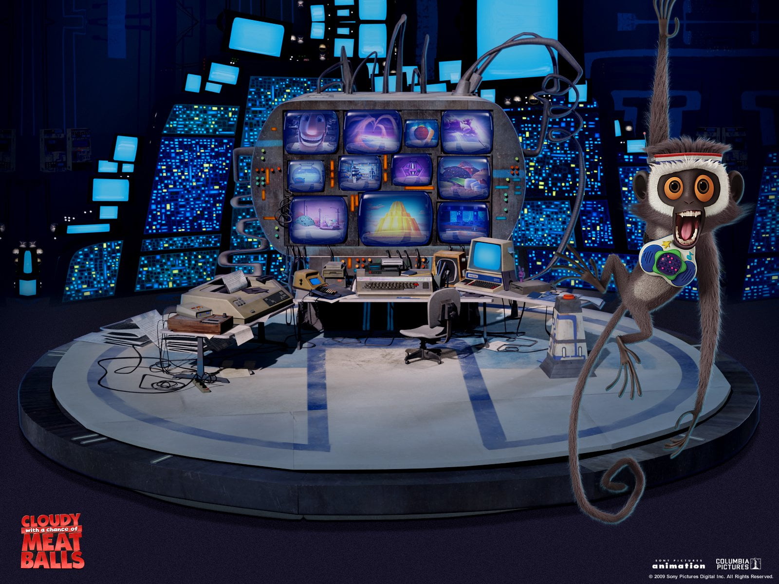 indoors, studio, Cloudy with a Chance of Meatballs, equipment, computer equipment, no people, connection, Movie, 720P, human representation, architecture, HD Wallpaper