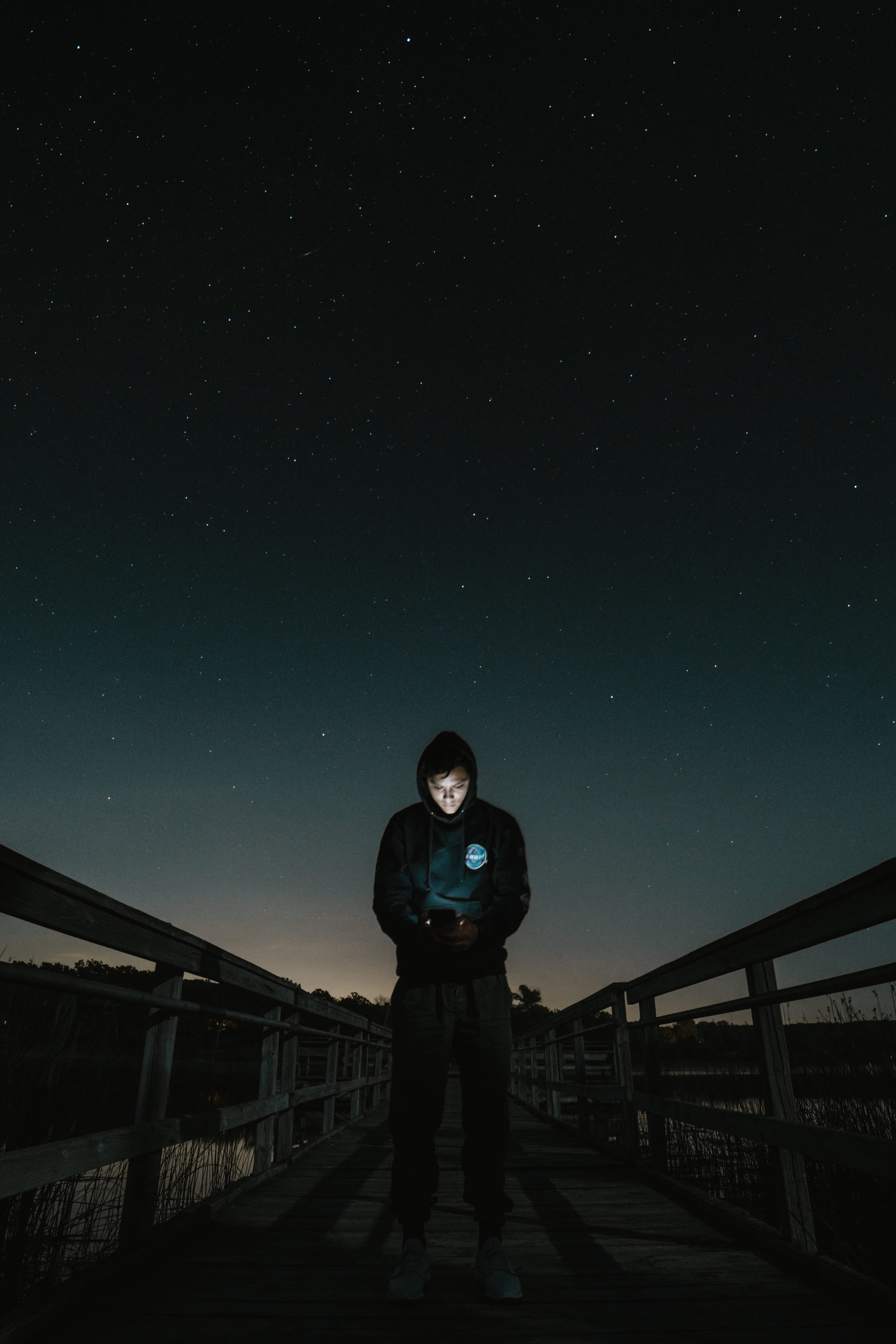 person, one person, looking, man, full length, outdoors, architecture, middle, star - space, walkway, portrait, hoodie, night, star, space, lifestyles, Phone HD Wallpaper
