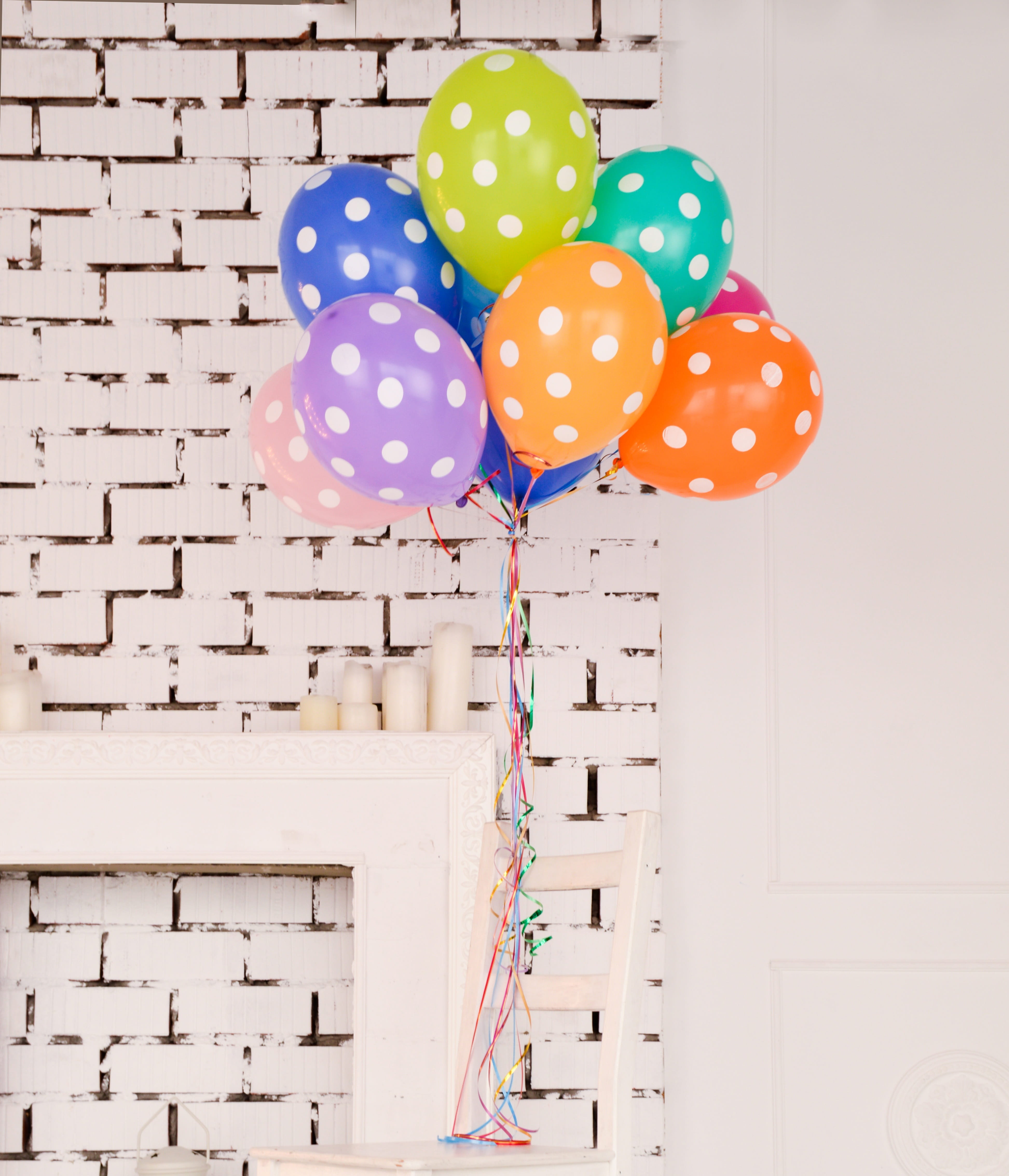 party, candle, pink, purple, day, pattern, no people, balloon, orange, low angle view, wall, helium balloon, inside, multi colored, architecture, 4K, birthday, Phone HD Wallpaper