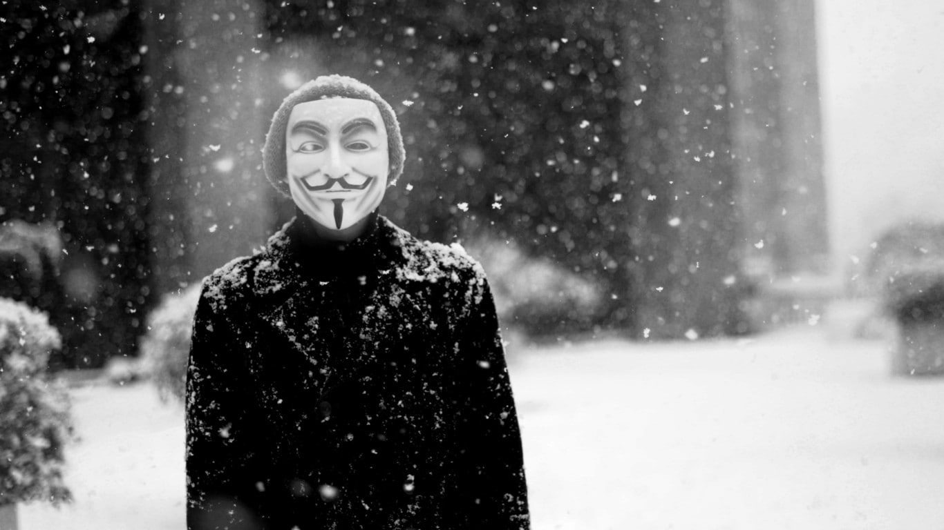 snow, Guy Fawkes mask, 720P, monochrome, Anonymous, HD Wallpaper