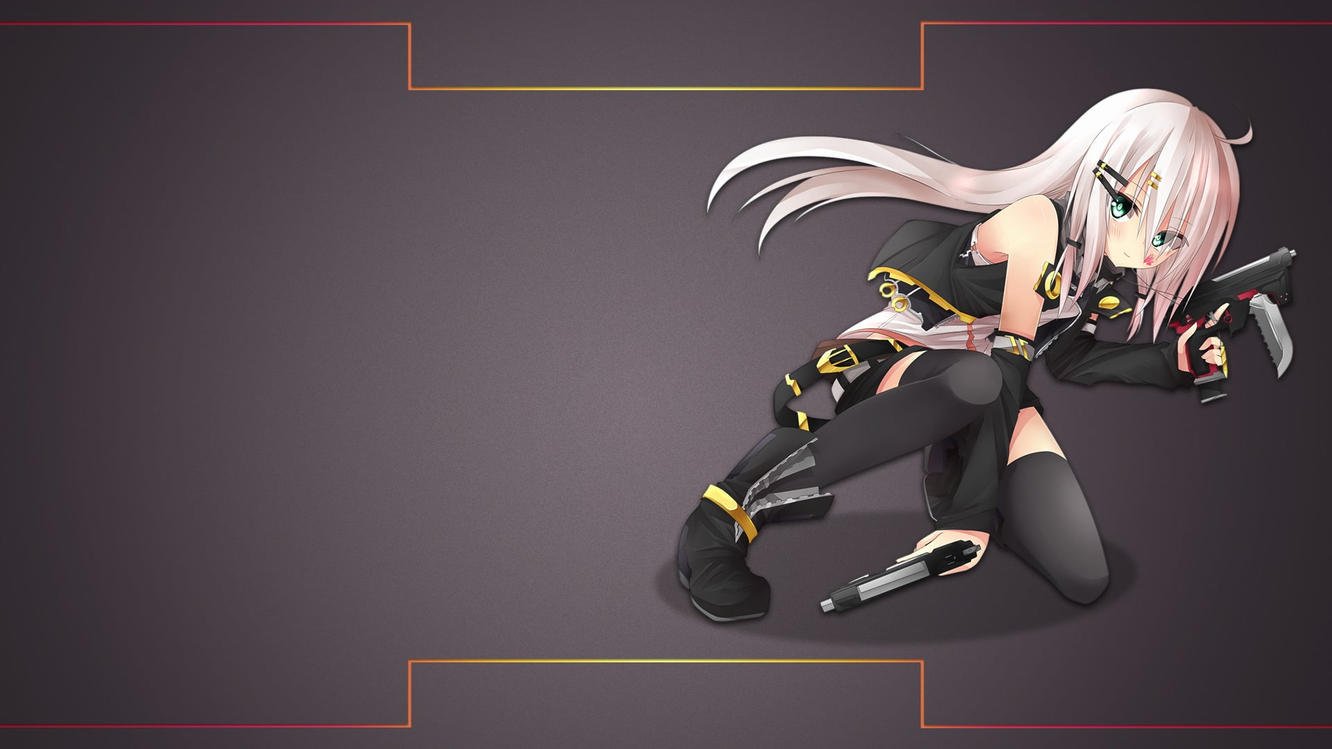 activity, sitting, animated, anime, studio shot, women, motion, white, publication, shoe, clothing, gray, pistol, holding, gray background, lifestyles, HD Wallpaper