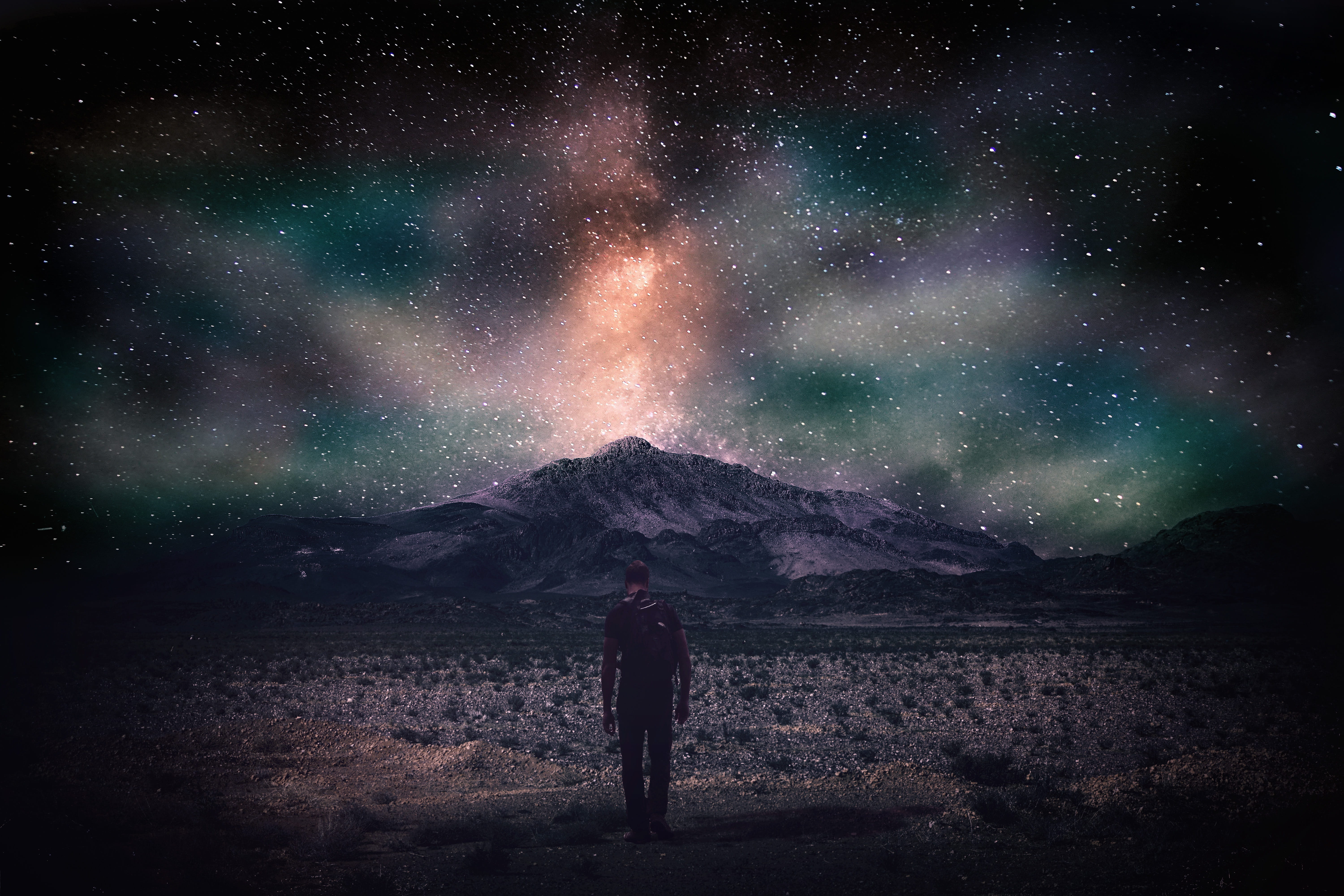 nature, dark, beauty in nature, 5K, leisure activity, natural, adventure, scenics - nature, milky way, mountain, scenic, night, art, moon, spirit, standing, HD Wallpaper
