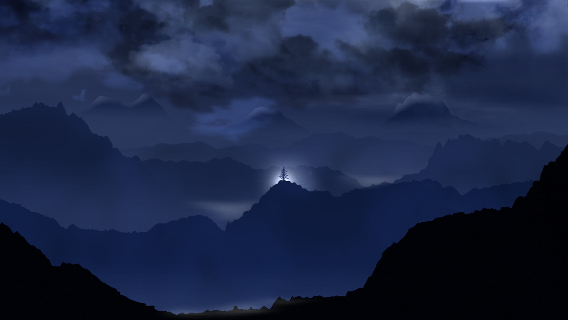 lone tree, outdoors, 1080P, miraculous, tranquility, supernatural, dark sky, twilight, dusk, mountain range, mystic, mountain, mountains, night, rock, HD Wallpaper