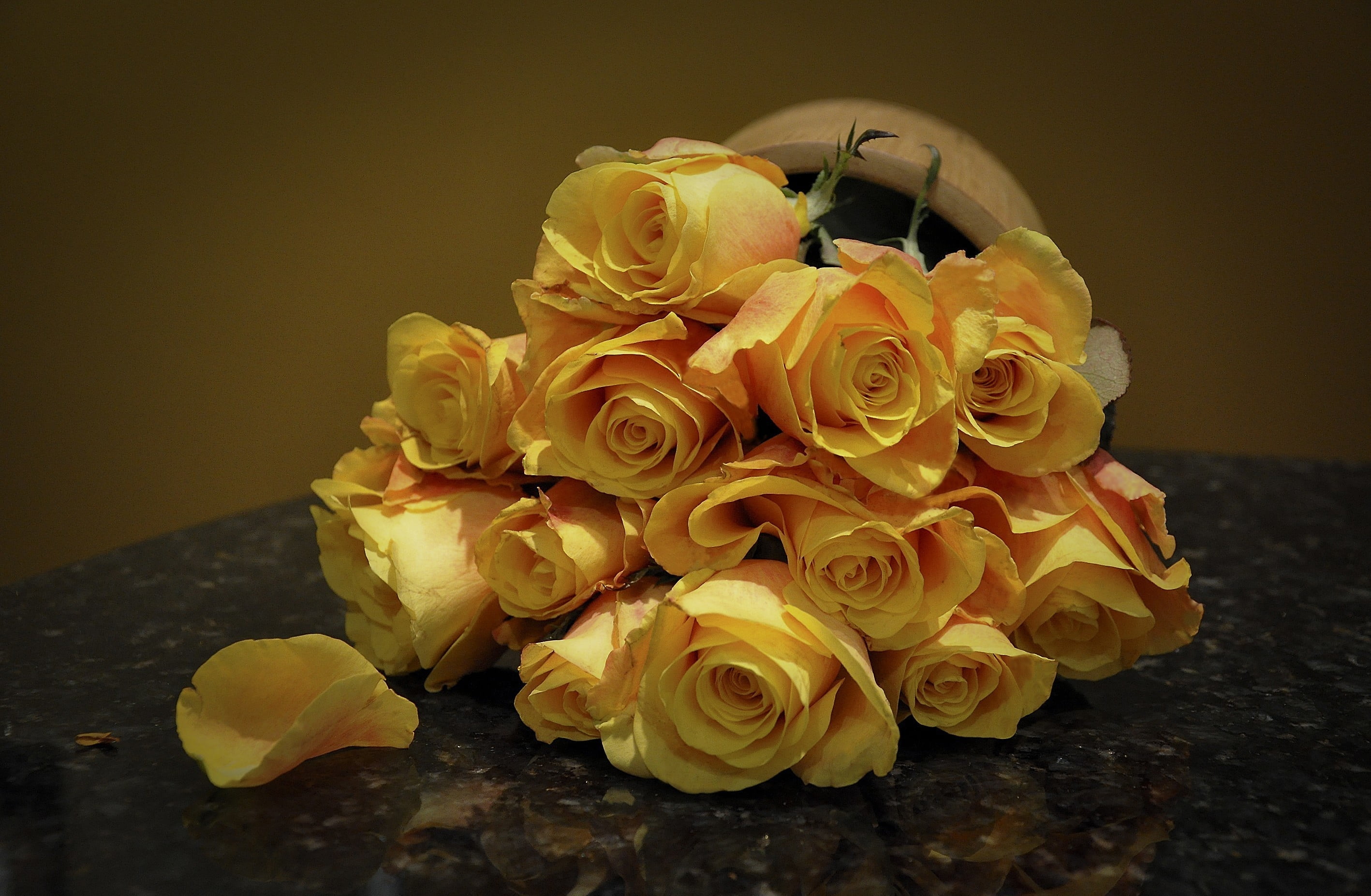 nature, flower Head, freshness, roses, flowers, decoration, red, close-up, spotted, yellow, still life, petal, love, inflorescence, 2K, bunch of flowers, HD Wallpaper
