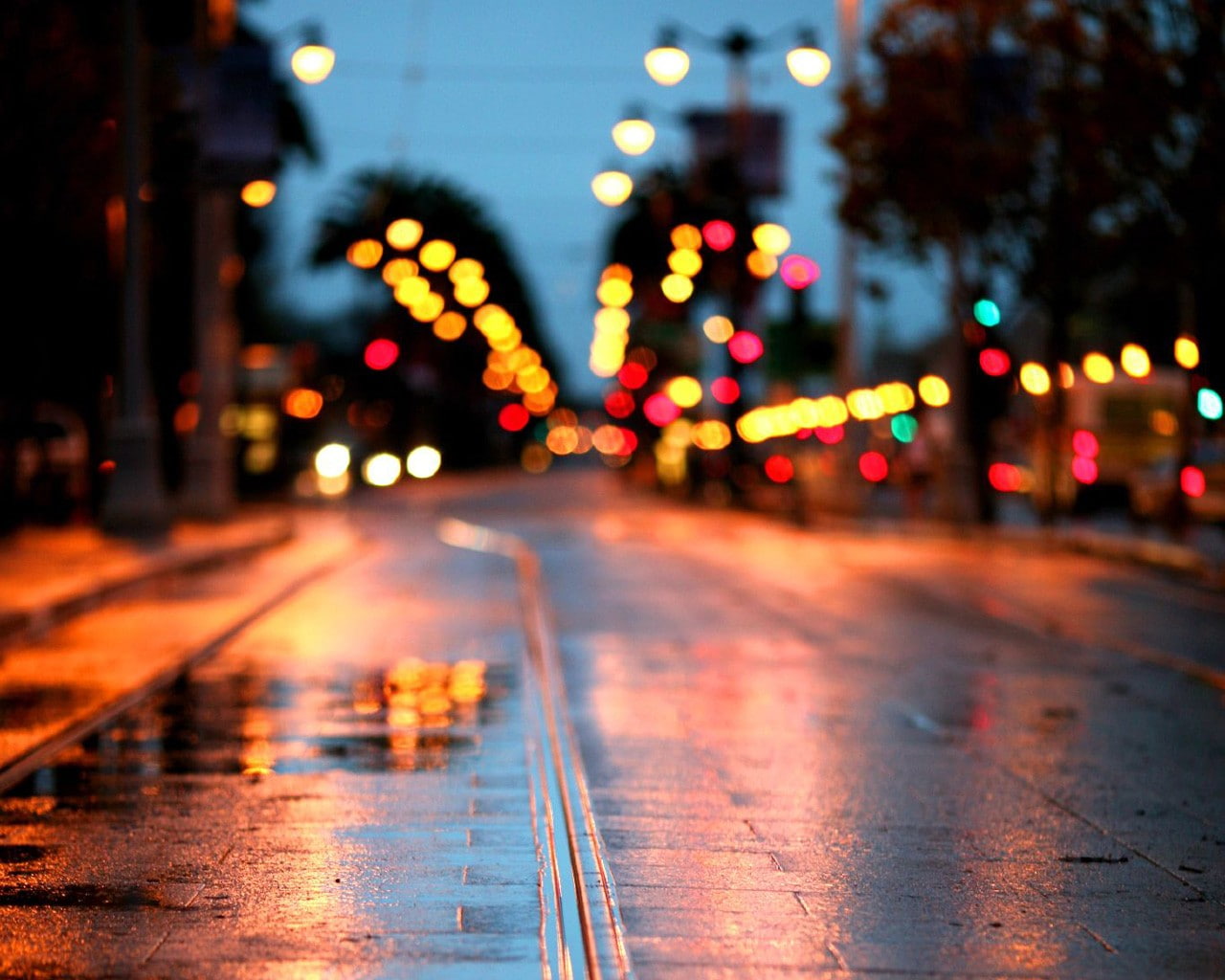 road, lights, bokeh, puddle, 720P, HD Wallpaper