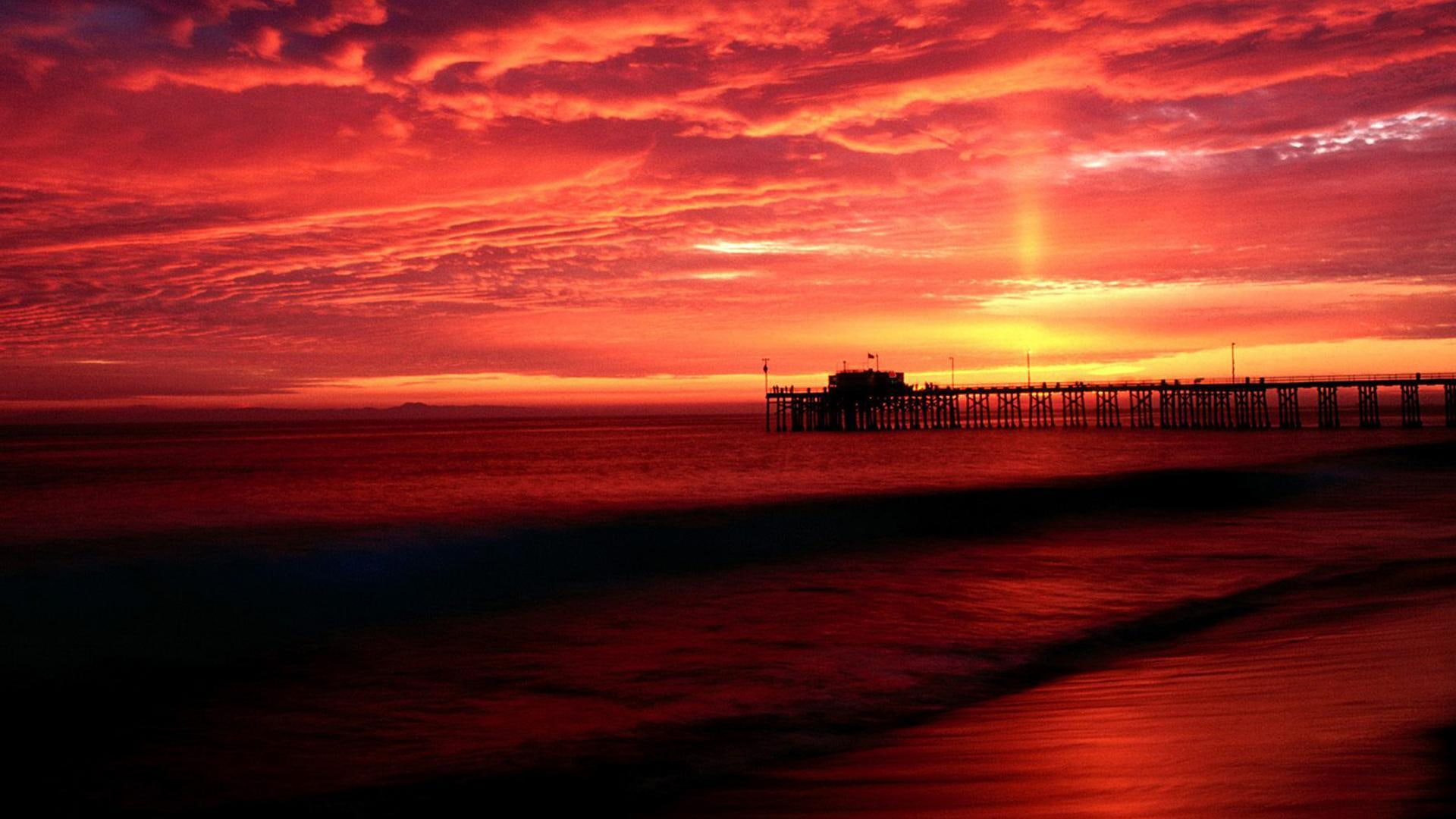 balboa, beach sea, pier, body, water, nature and landscapes, 1080P, red, HD Wallpaper