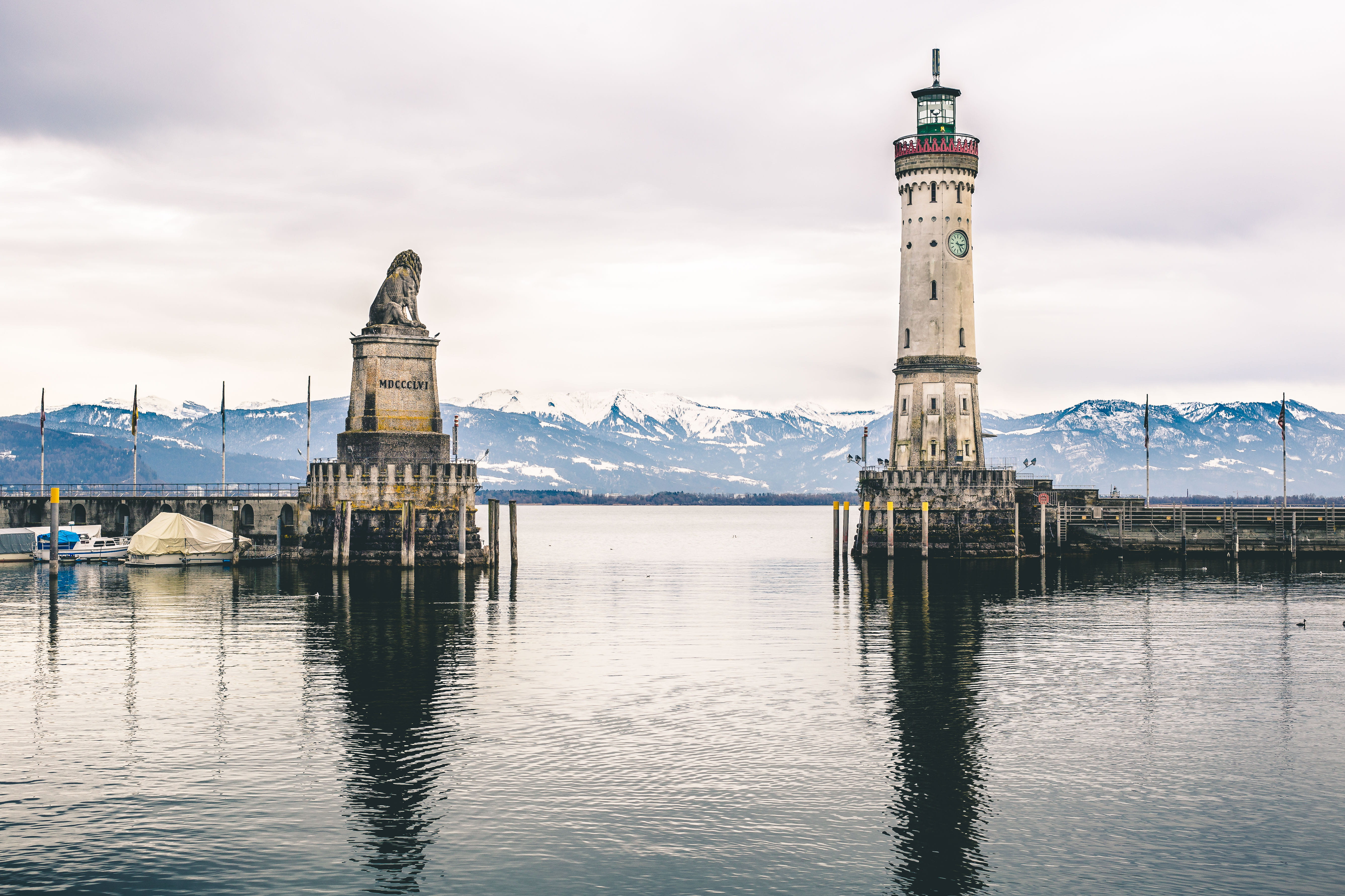 reflection, sky, lighthouses, no people, lakes, germany, day, snow, mountains, building exterior, built structure, river, beauty in nature, cloud - sky, HD Wallpaper