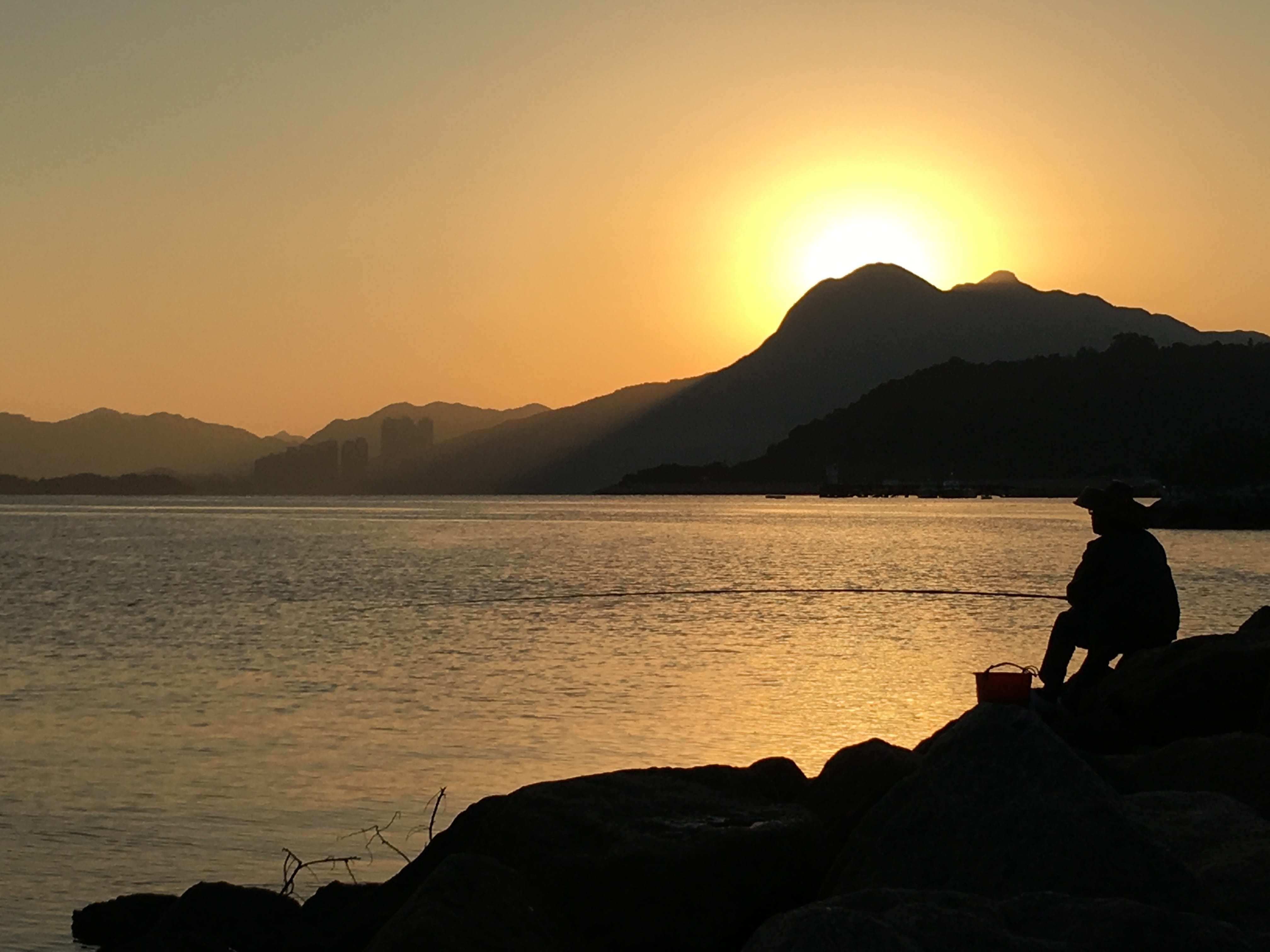 sky, leisure activity, tranquility, sunset, nature, idyllic, tolo habour, hong kong, water, lifestyles, men, one person, silhouette, taipo, dawn, outdoors, HD Wallpaper