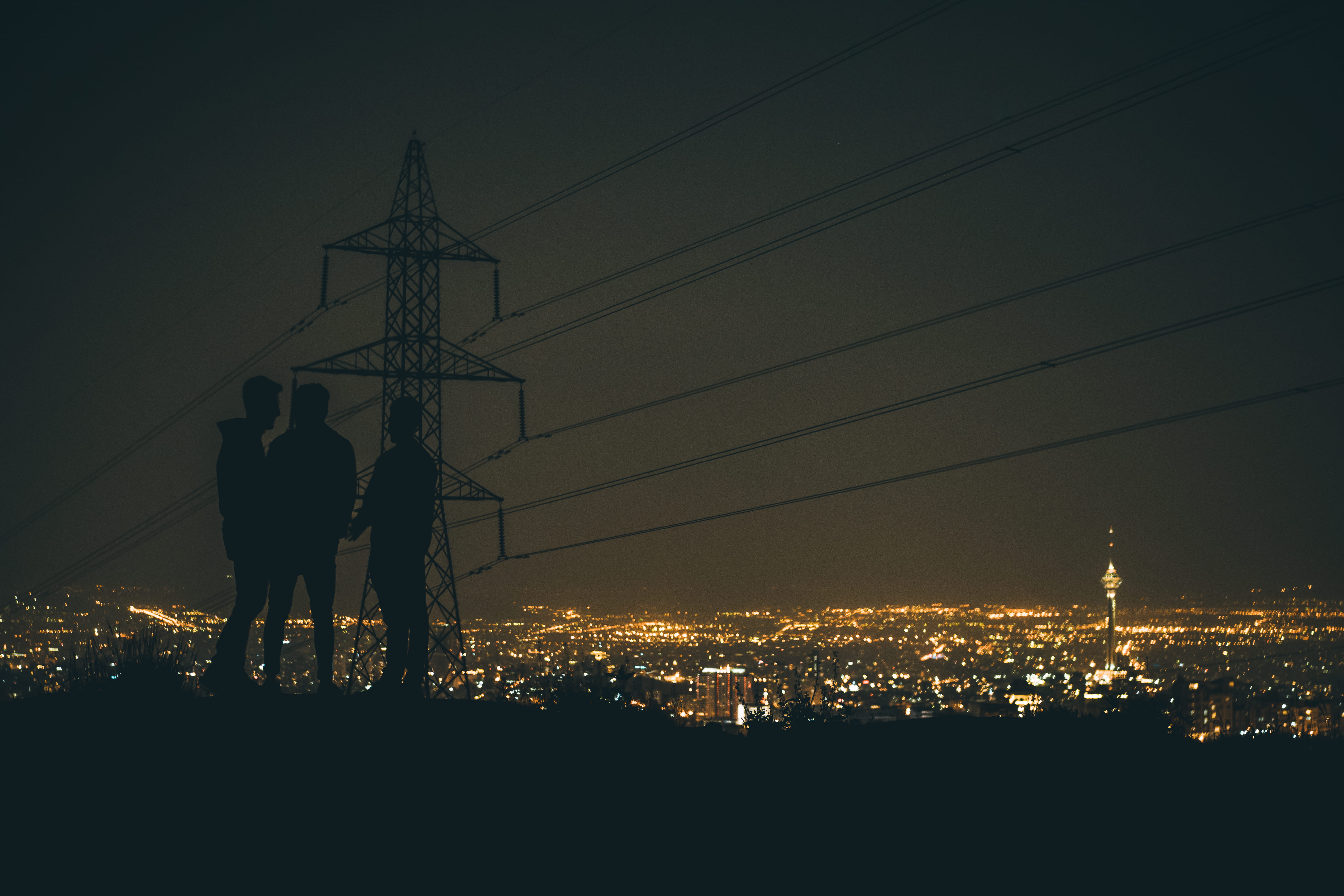 iran, built structure, silhouette, night, dark, person, technology, city, urban, people, near, 5K, nature, men, light, kooye faraz, illuminated, landscape, HD Wallpaper