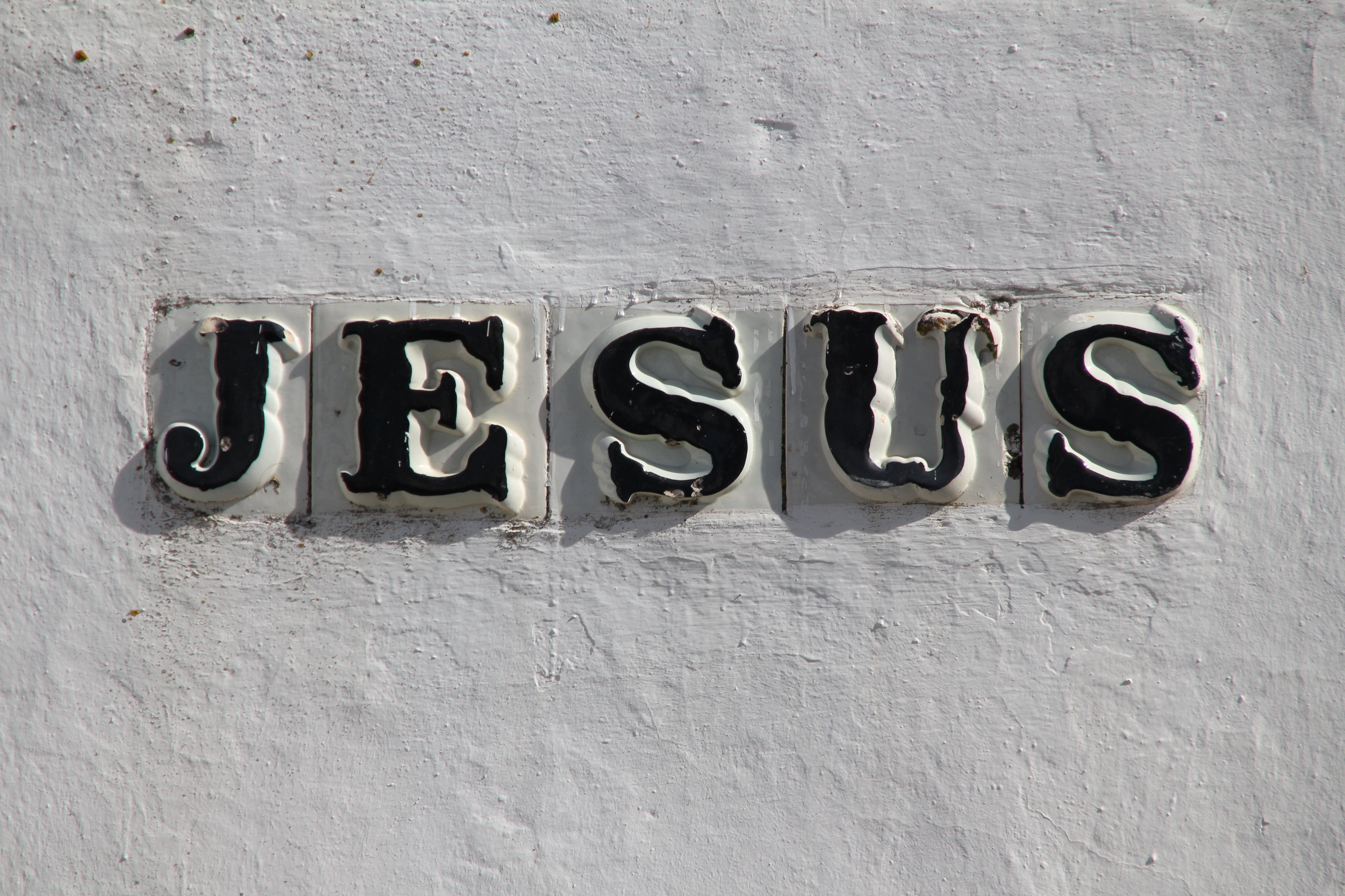 information sign, single word, close up, communication, capital letter, sign, close-up, jesus, nameplate, textured, ceramic wall, western script, built structure, HD Wallpaper