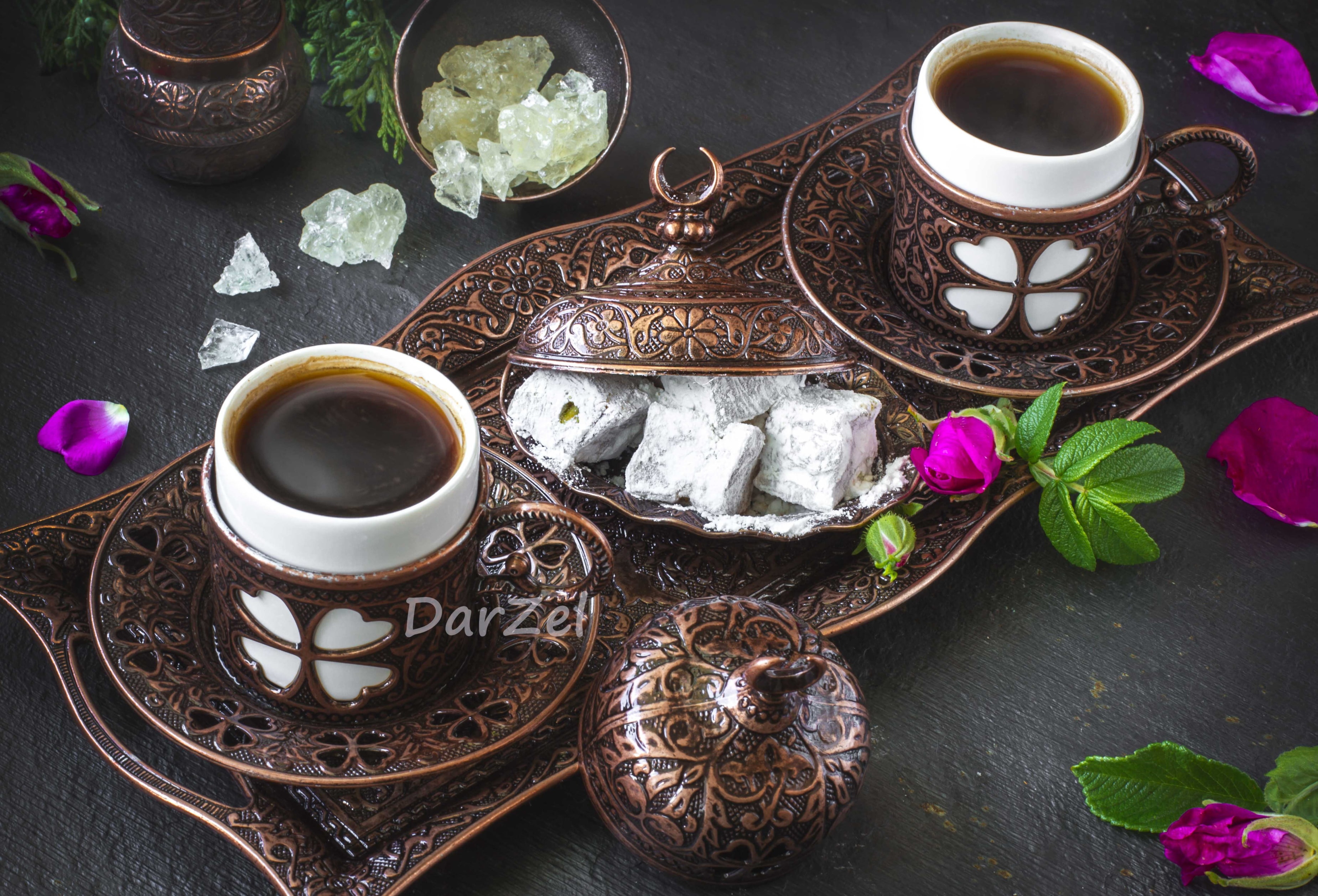 dishes, coffee, briar, 2K, Turkish delight, bronze, HD Wallpaper